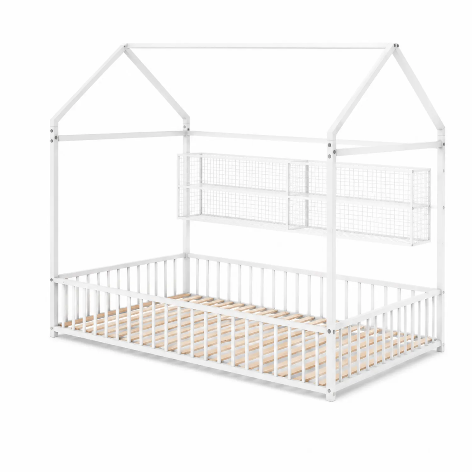 Letto per bambini a forma di casetta in metallo bianco
