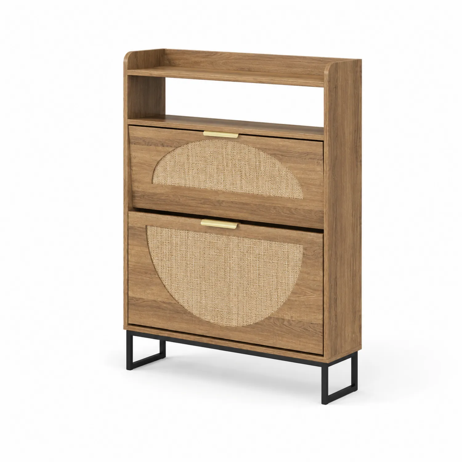 Scarpiera in Legno e Vimini Marrone con Gambe in Metallo 80x35x120 cm