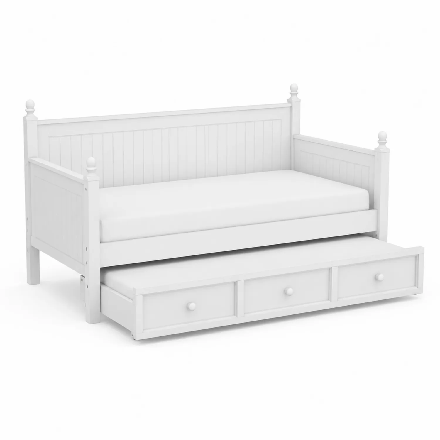 Divano Letto in Legno di Pino con Materasso Estraibile Bianco