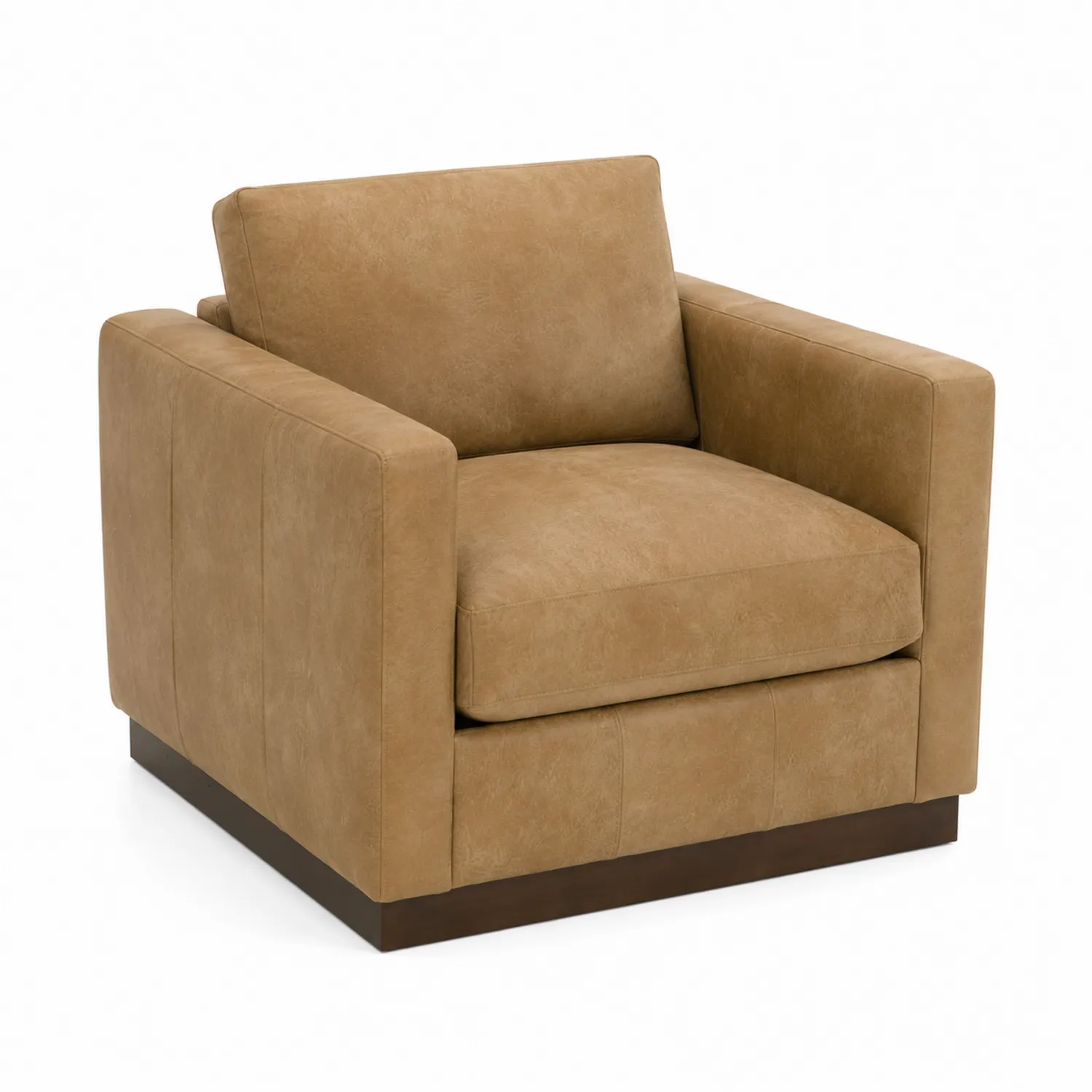 Poltrona in Similpelle Marrone con Base in Legno