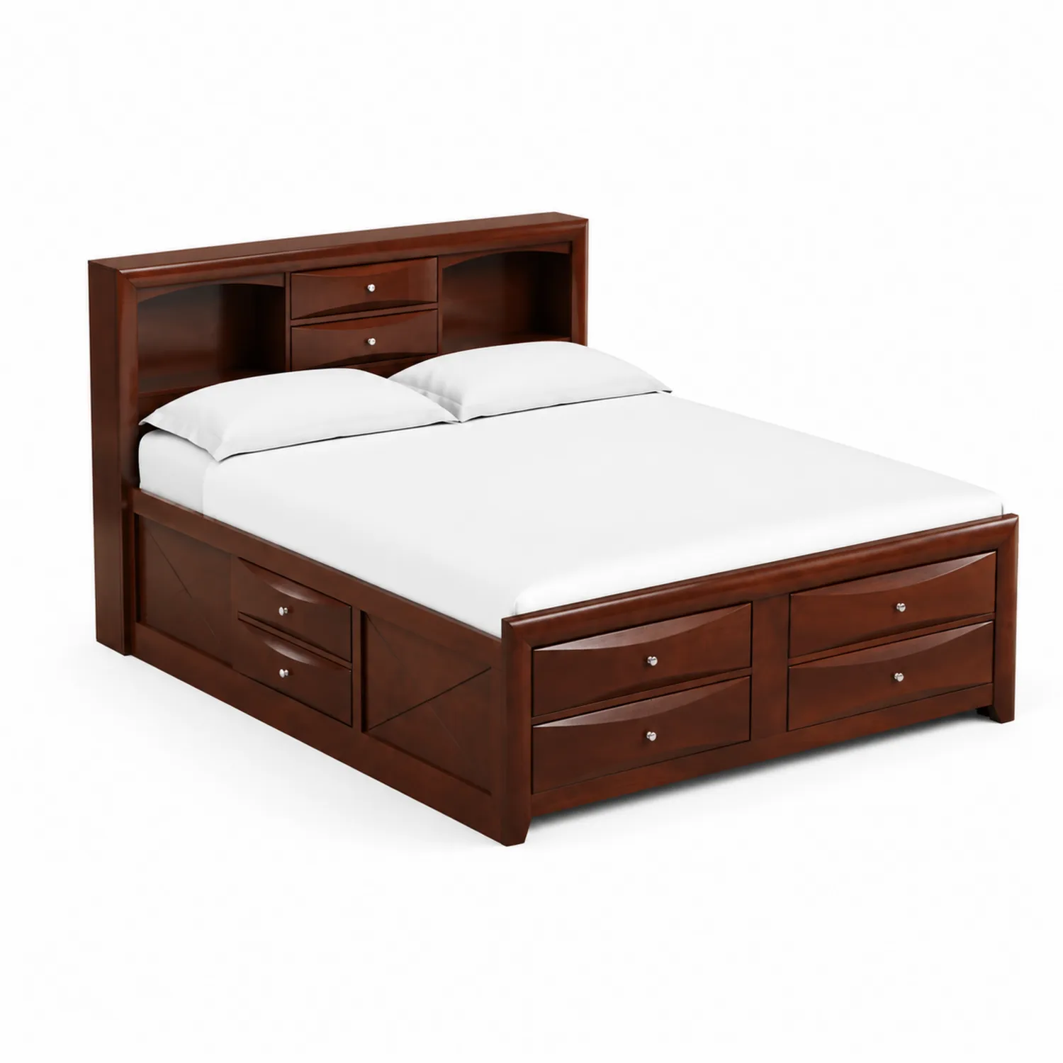 Letto contenitore in legno massello marrone 160x200 cm con cassetti e testiera