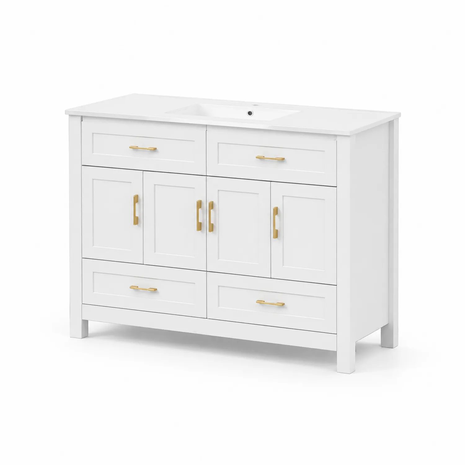 Mobile bagno in MDF bianco con maniglie in metallo dorato 122x46x86 cm