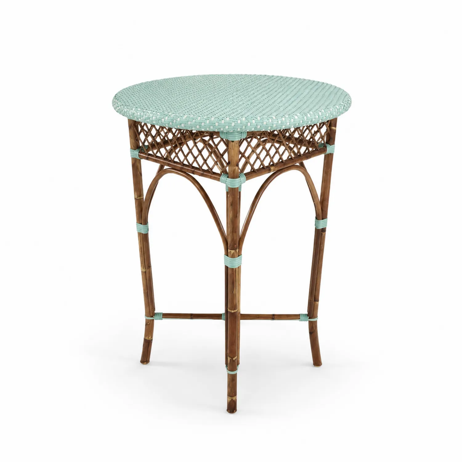 Tavolino rotondo in bambù e rattan 50 cm Turchese/Naturale