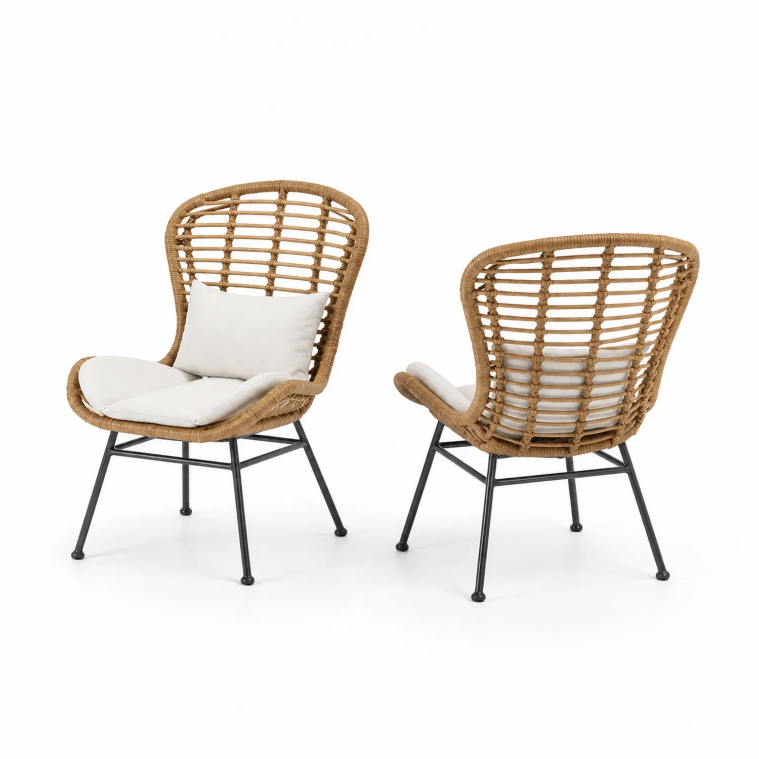 Set di Sedie in Metallo e Rattan con Cuscini in Poliestere
