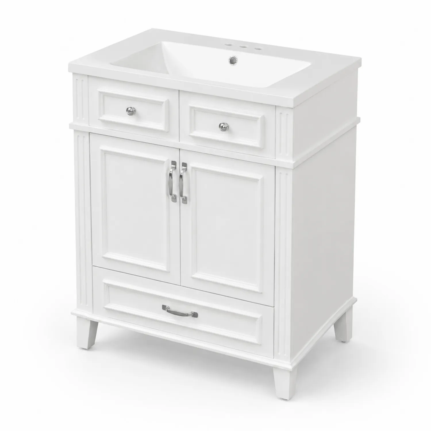 Mobiletto da Bagno con Lavabo in MDF Bianco