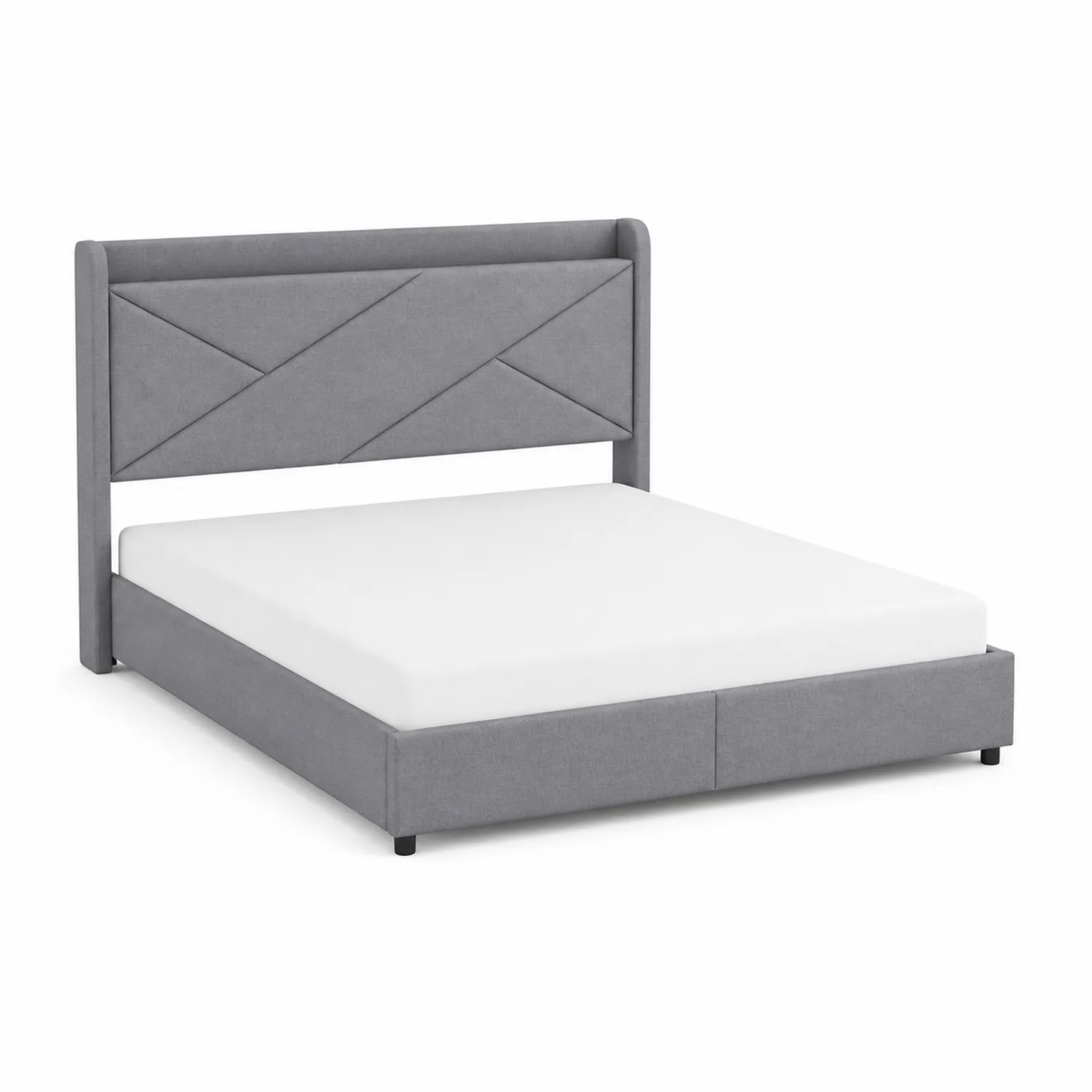 Letto imbottito in legno e poliestere grigio 200x160 cm