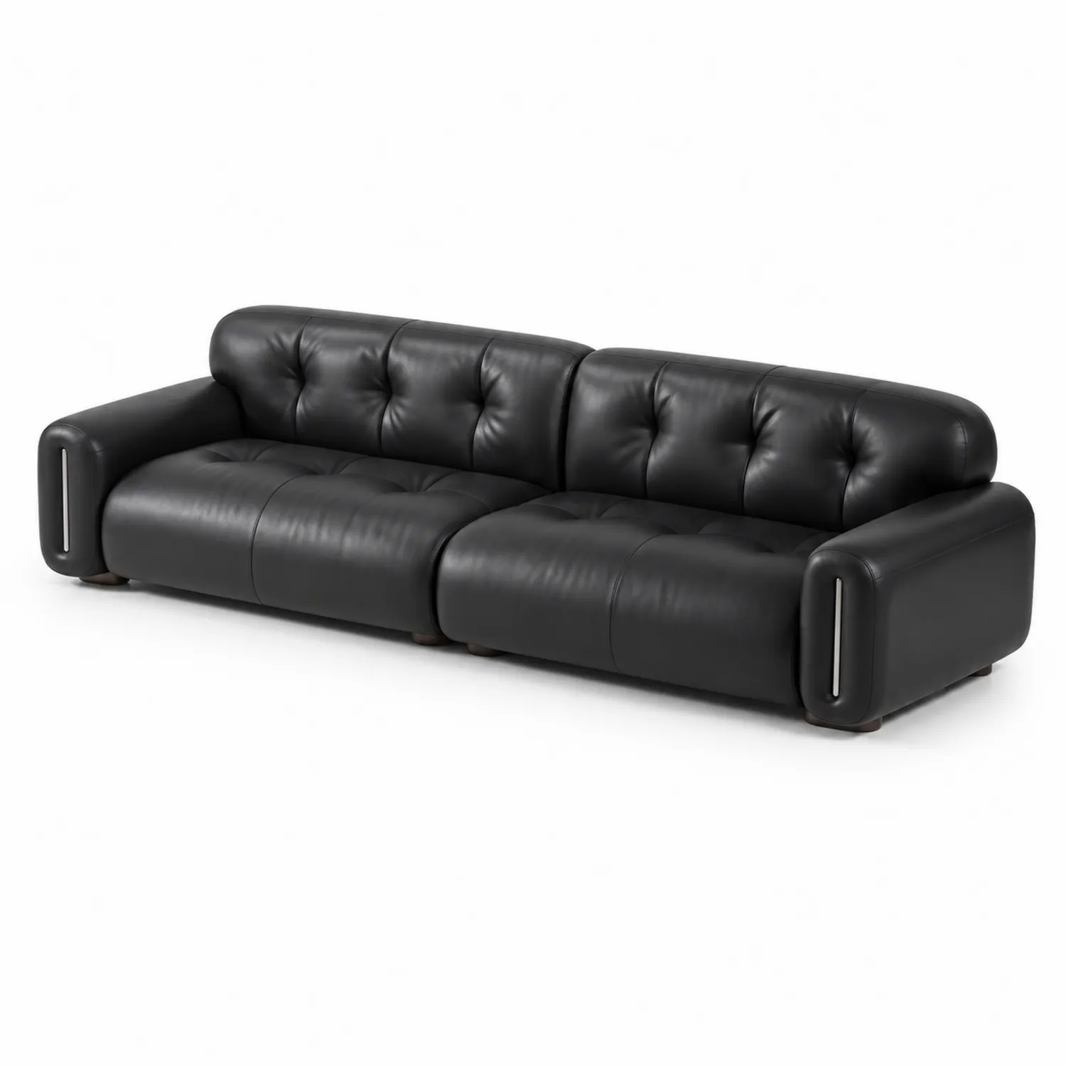Divano in Pelle Nera con Imbottitura in Schiuma 220x90x85 cm
