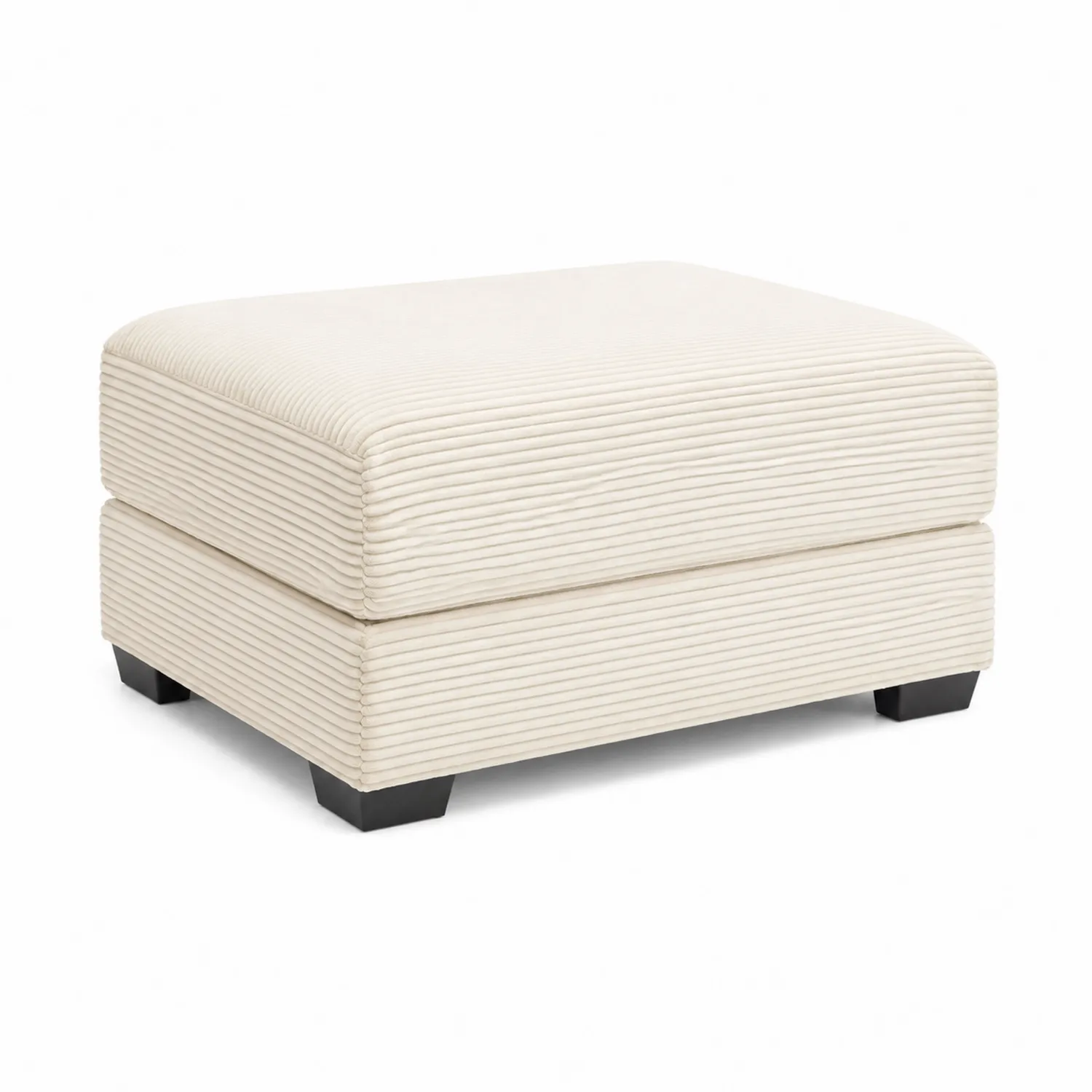 Pouf quadrato in velluto a coste avorio con gambe in plastica