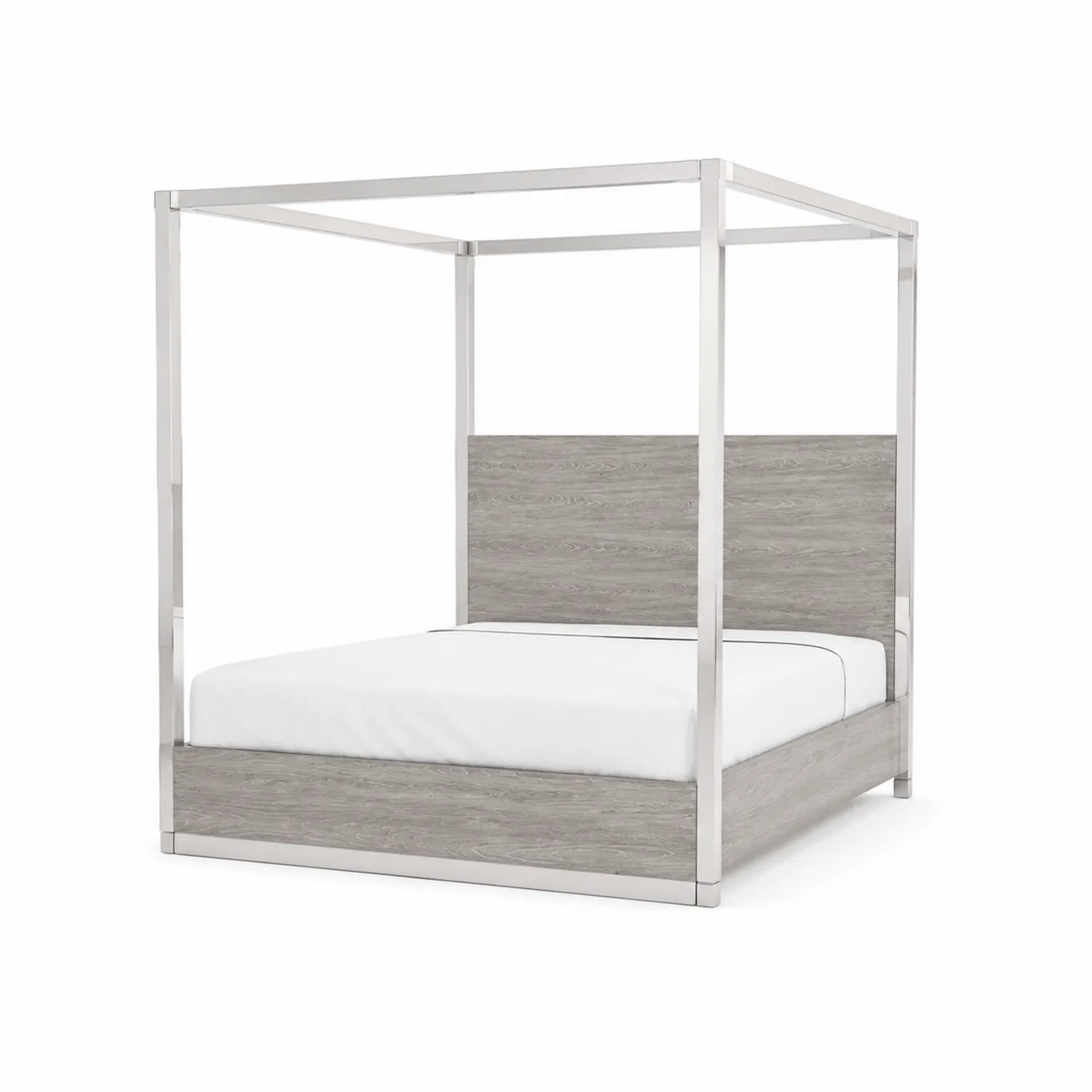 Letto a Baldacchino in Legno e Acciaio Inox, 200x160 cm, Grigio