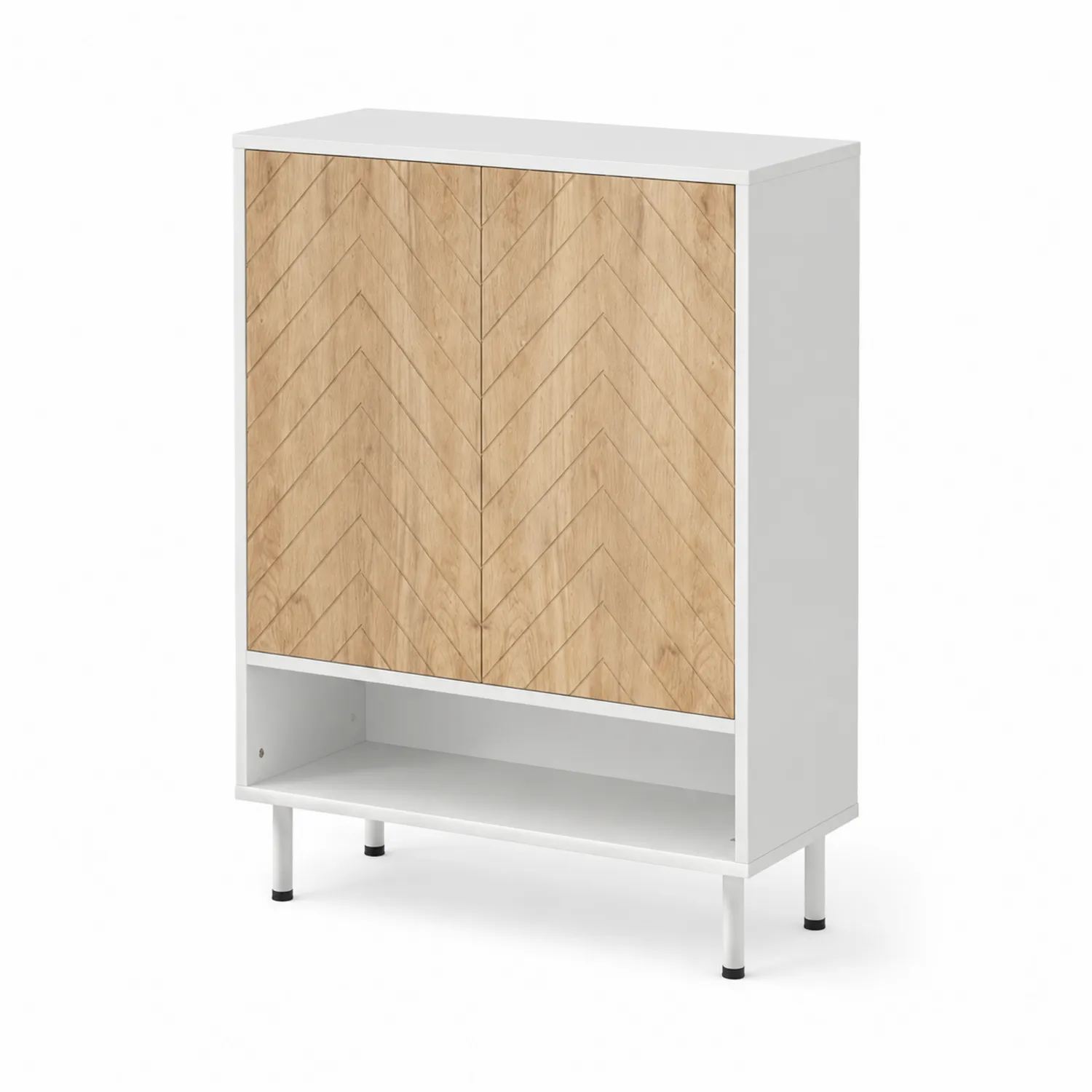 Scarpiera in metallo e MDF 100x35x140 cm bianco e rovere chiaro