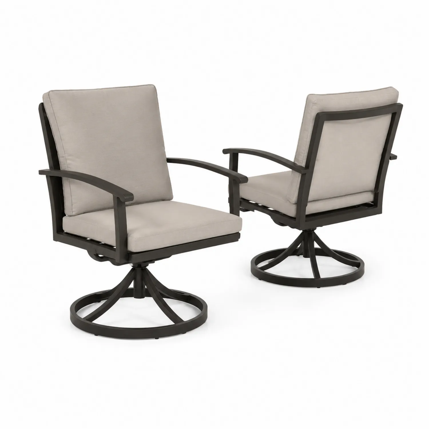 Set di 2 sedie girevoli in metallo con cuscini beige