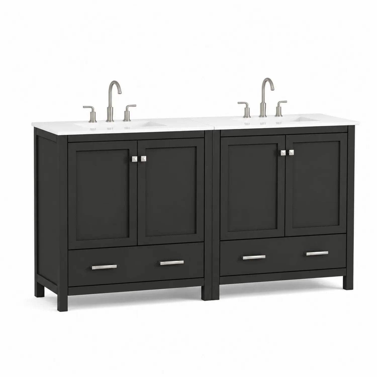 Mobile lavabo doppio in legno e ceramica, Nero/Bianco