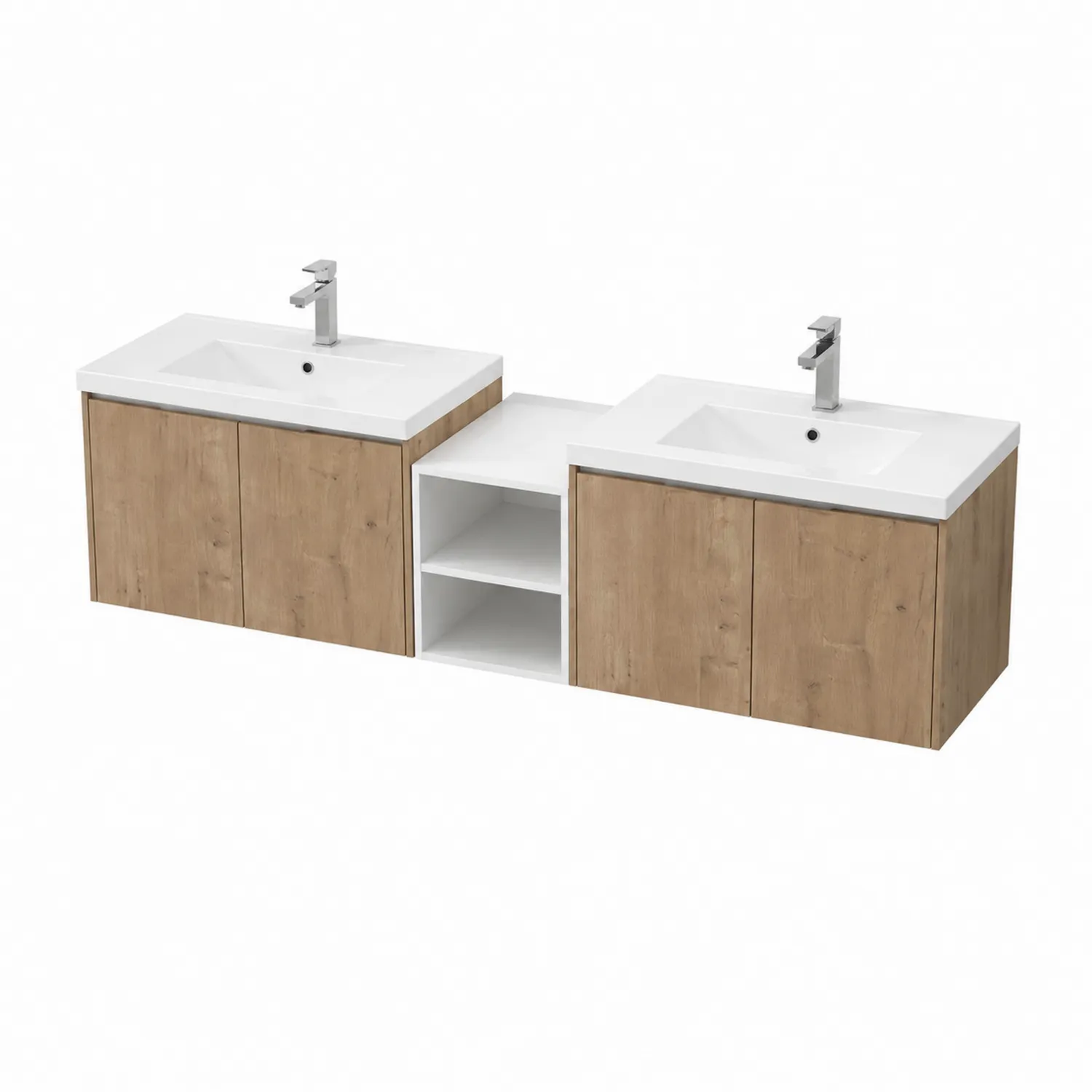 Mobile sottolavabo doppio con lavabi in ceramica e ante in legno melaminico 180 cm Bianco/Legno