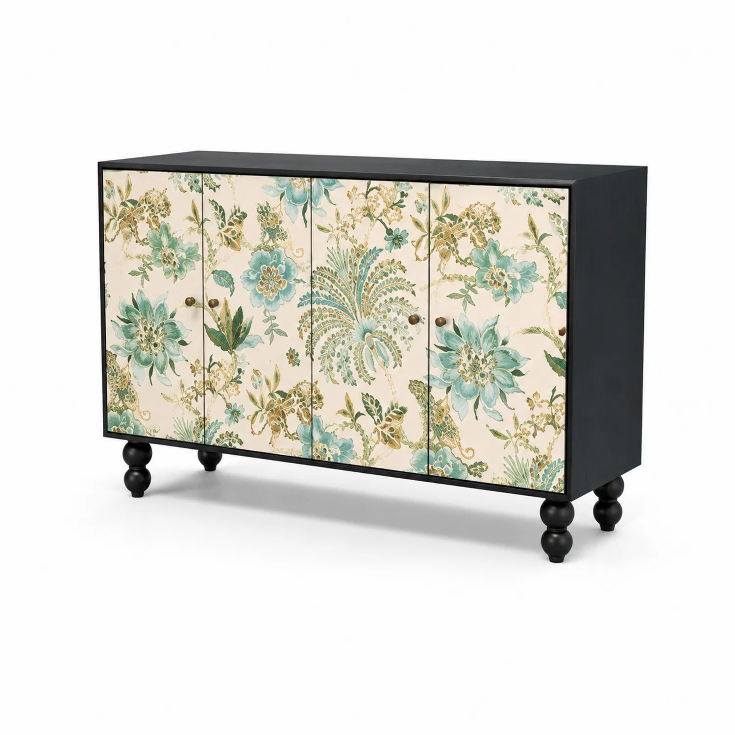 Credenza in Legno e Metallo con Ante Floreali