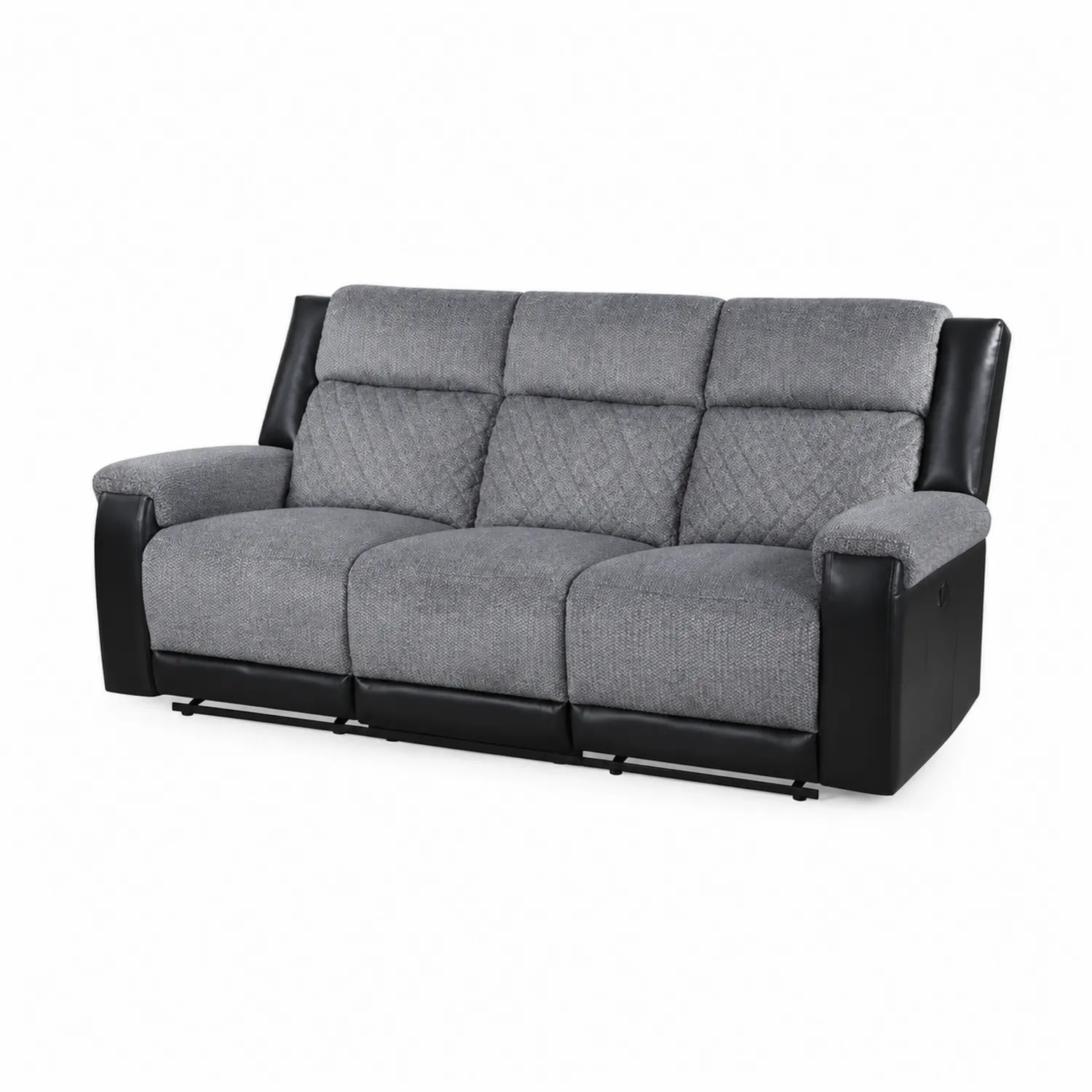 Divano a 3 Posti in Tessuto e Finta Pelle Grigio/Nero 220 cm