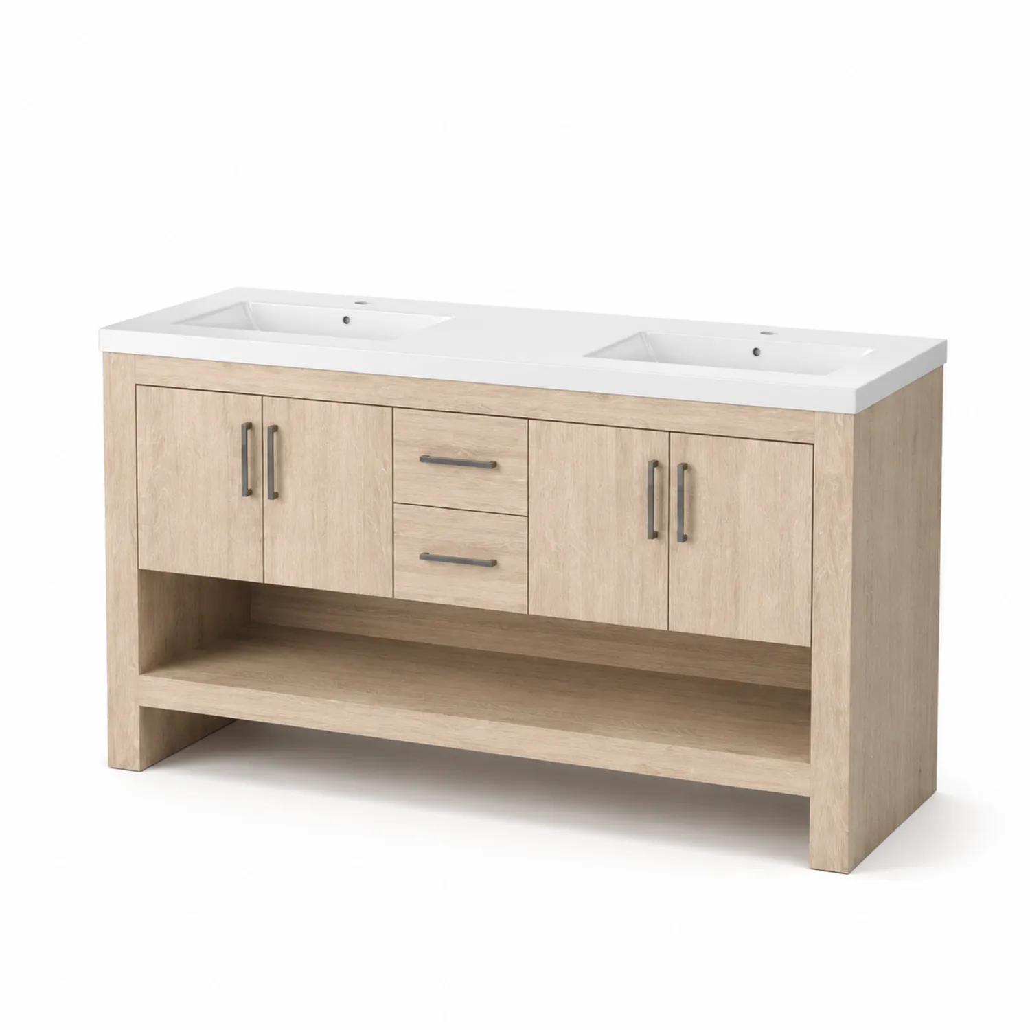 Mobile sottolavabo doppio lavandino in legno con ceramica