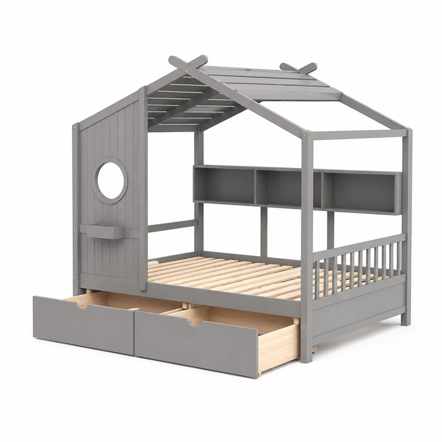 Letto per Bambini in Legno Grigio con Cassetti