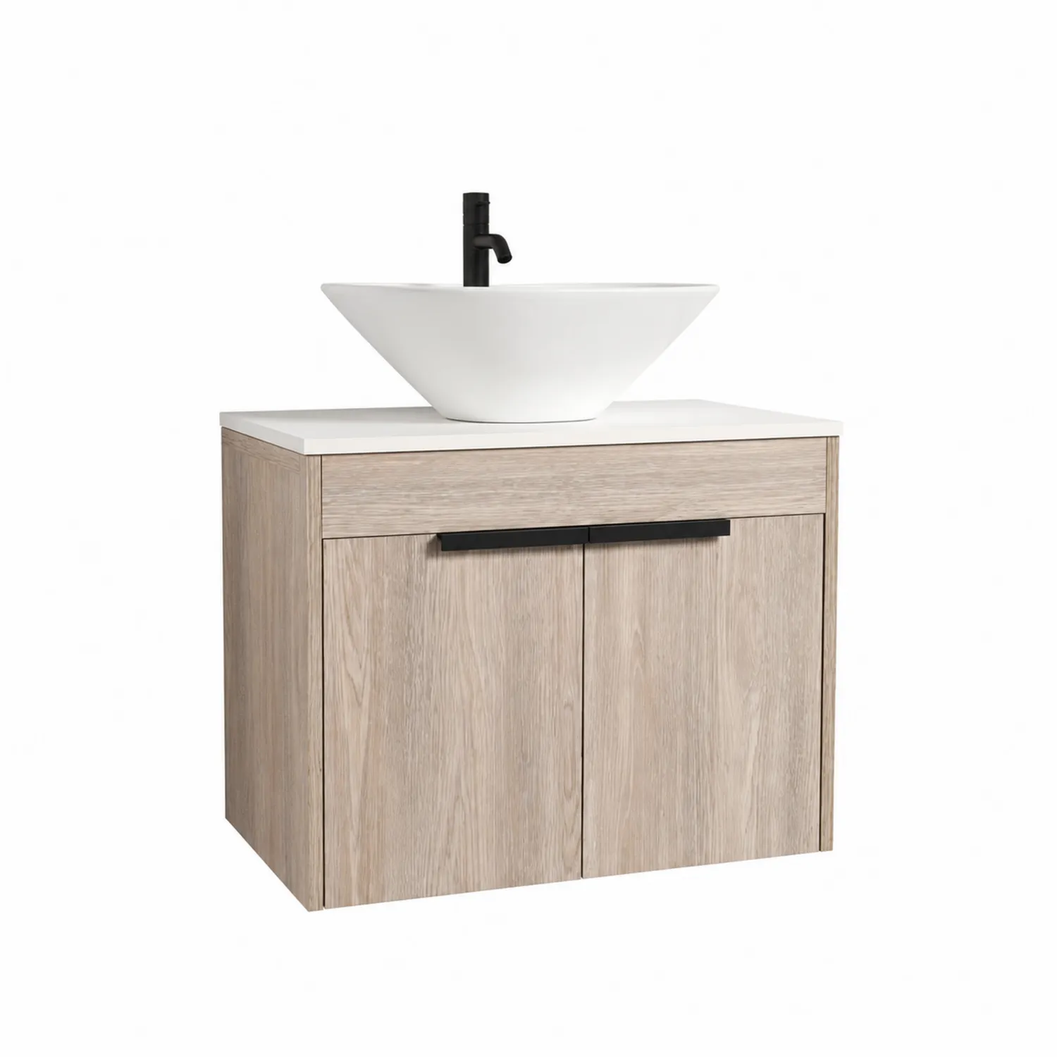 Mobile lavabo in legno con lavabo in ceramica bianco