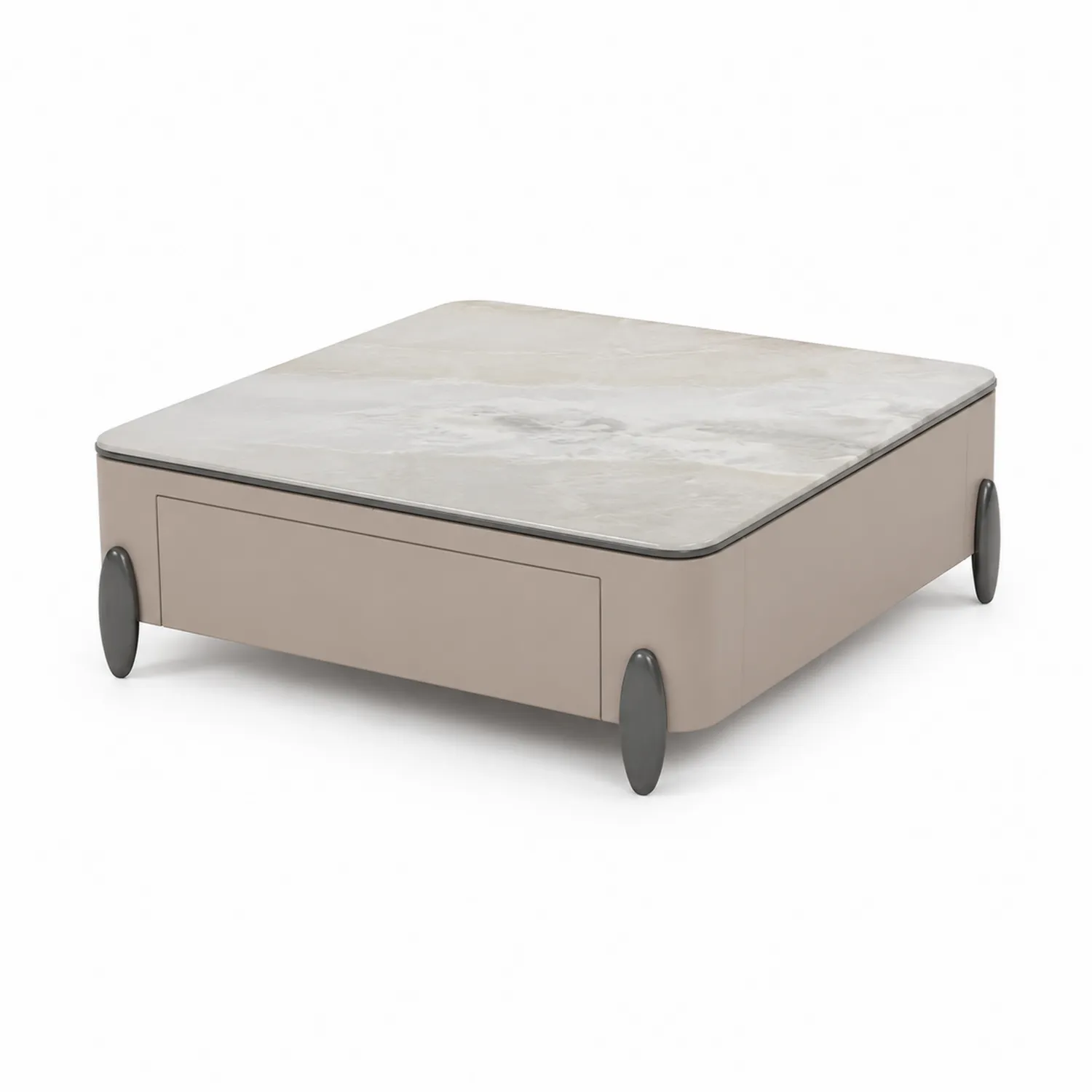 Tavolino da caffè quadrato in marmo e legno con gambe in metallo 90x90x30 cm Beige/Grigio