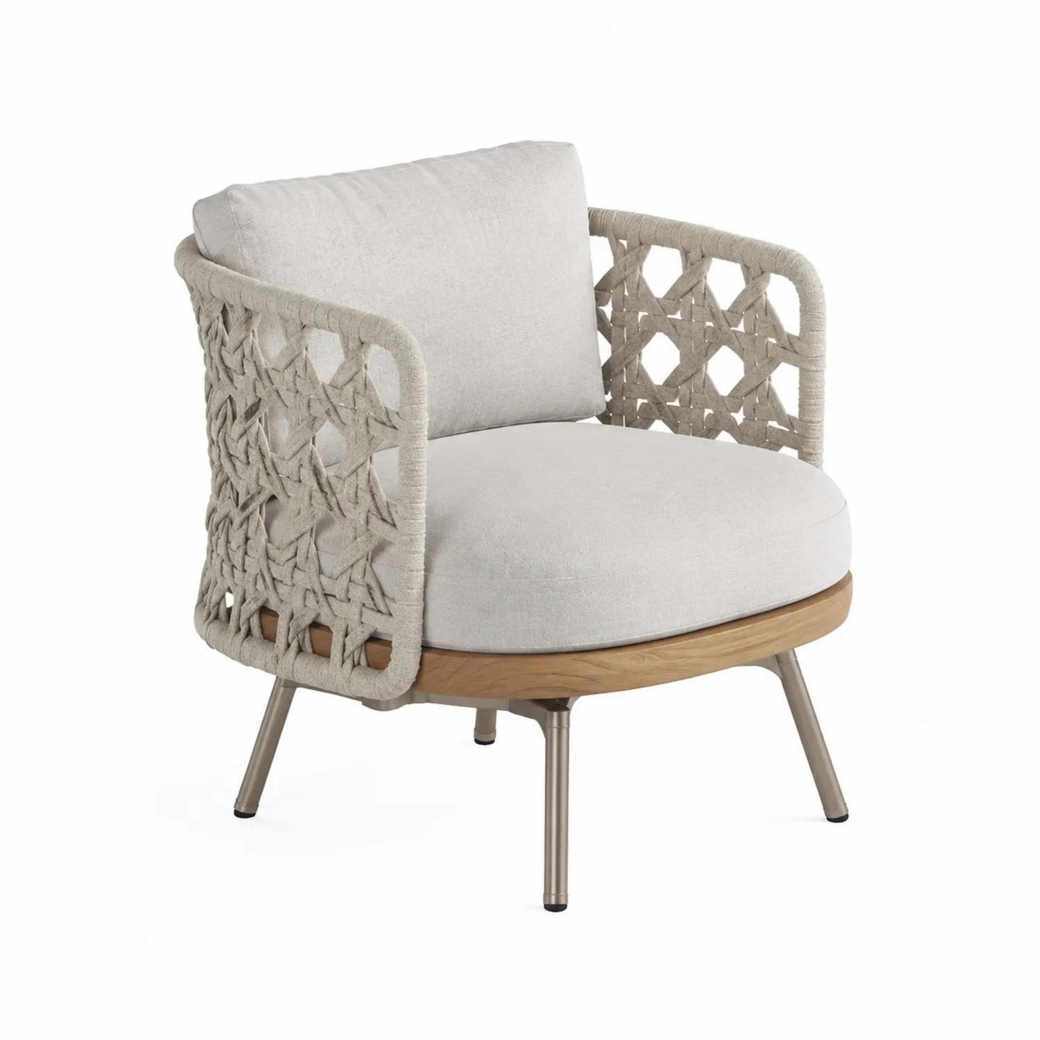 Poltrona da esterno in tessuto poliestere con gambe in metallo, Beige