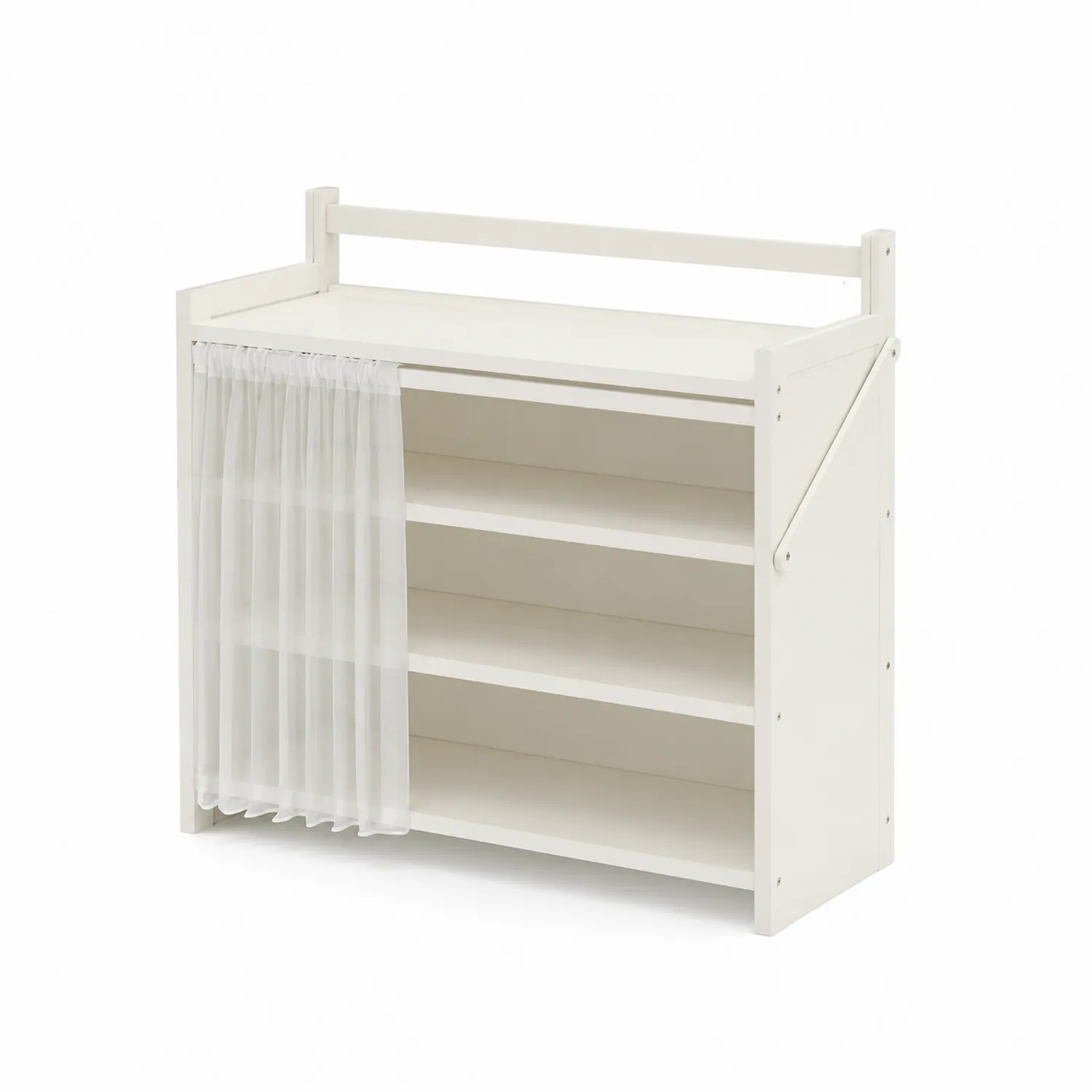 Scarpiera con Tenda in Legno Bianco