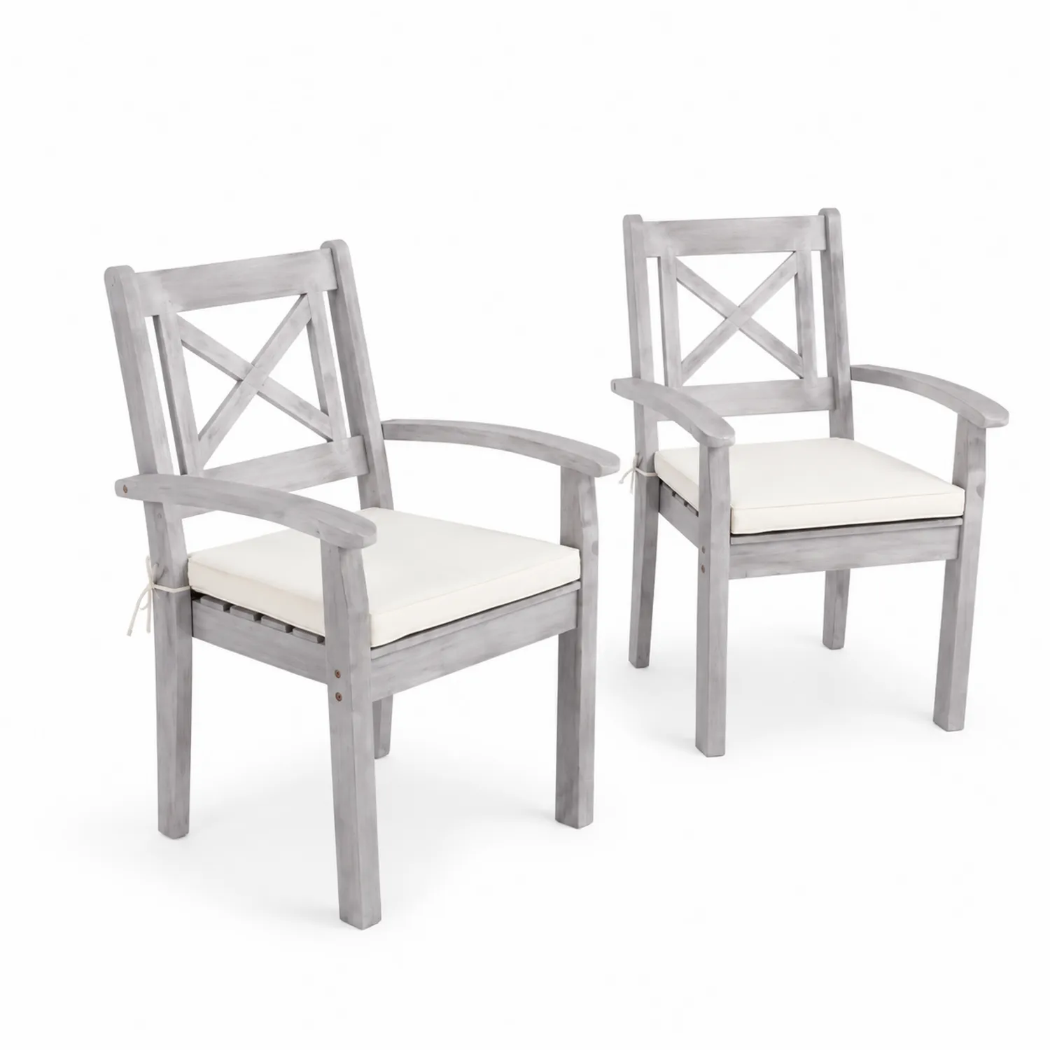Set di 2 sedie in legno con cuscini bianchi