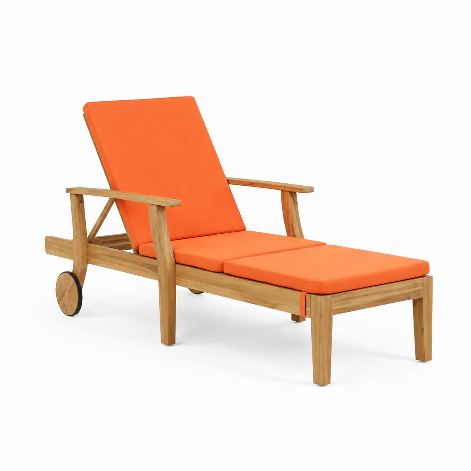 Sdraio in Legno di Teak con Cuscino Arancione