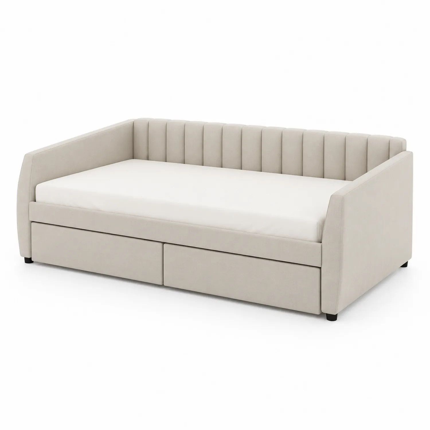 Divano Letto in Tessuto Beige con Contenitore e Cuscino