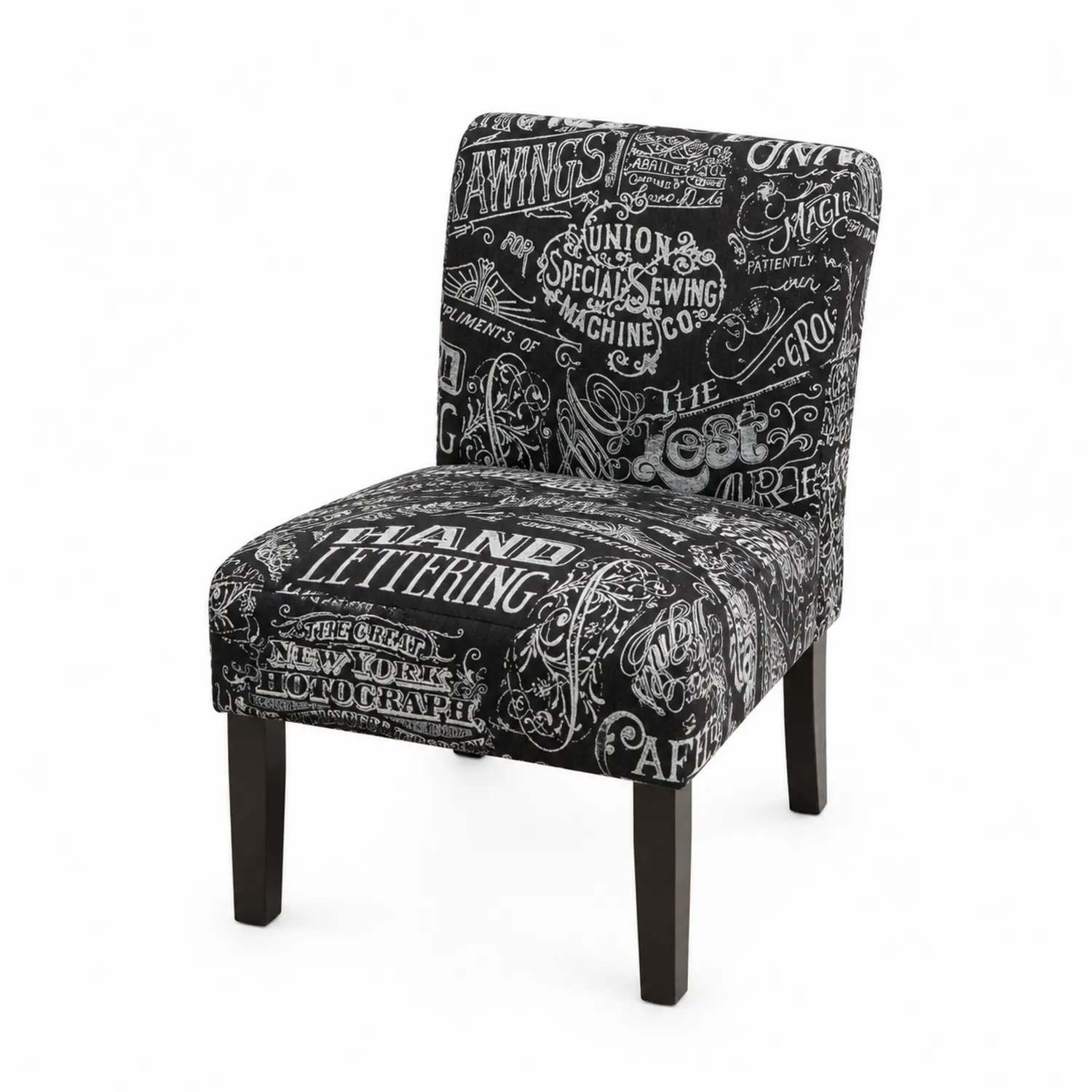 Sedia decorativa in legno e cotone con stampa 75x60x80 cm Nero