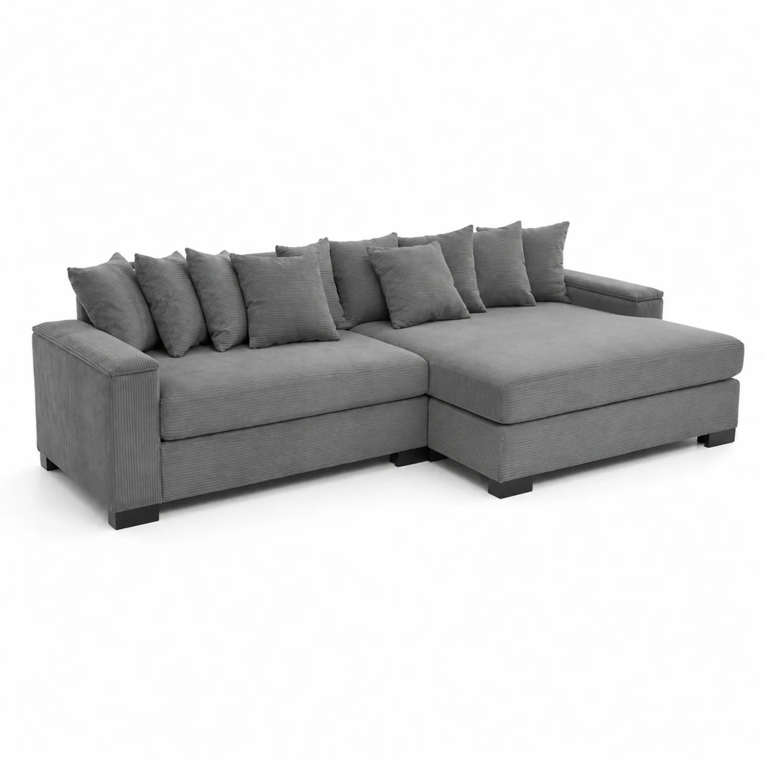 Divano modulare in tessuto a coste grigio con chaise longue