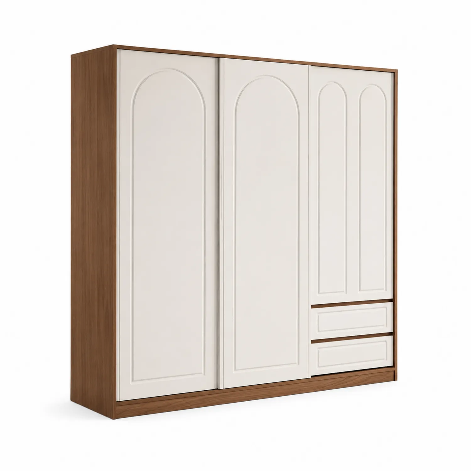 Armadio guardaroba in legno con ante scorrevoli bianco e noce 200x220x60 cm