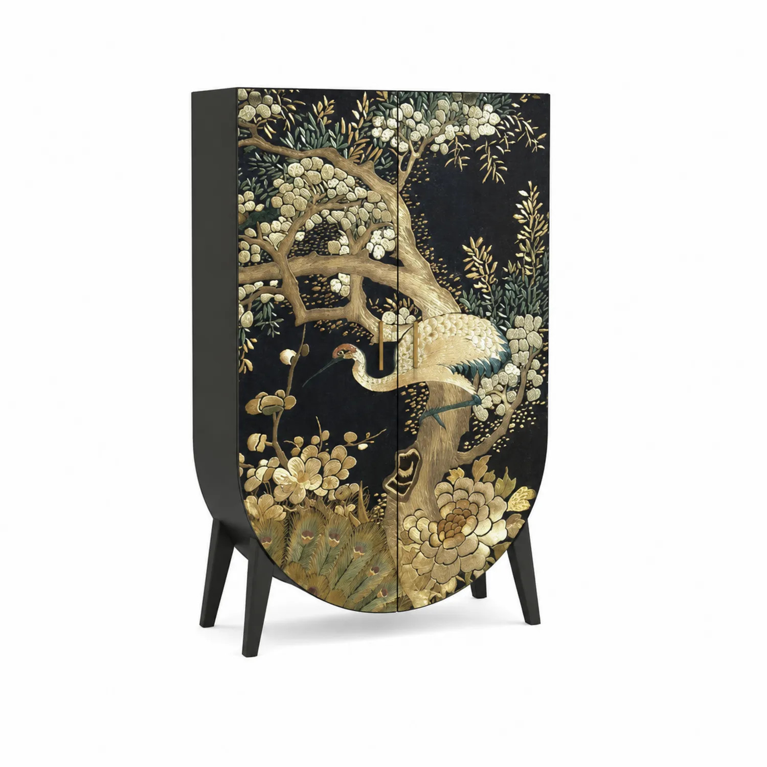 Armadio in MDF con Design Pavone Nero/Dorato