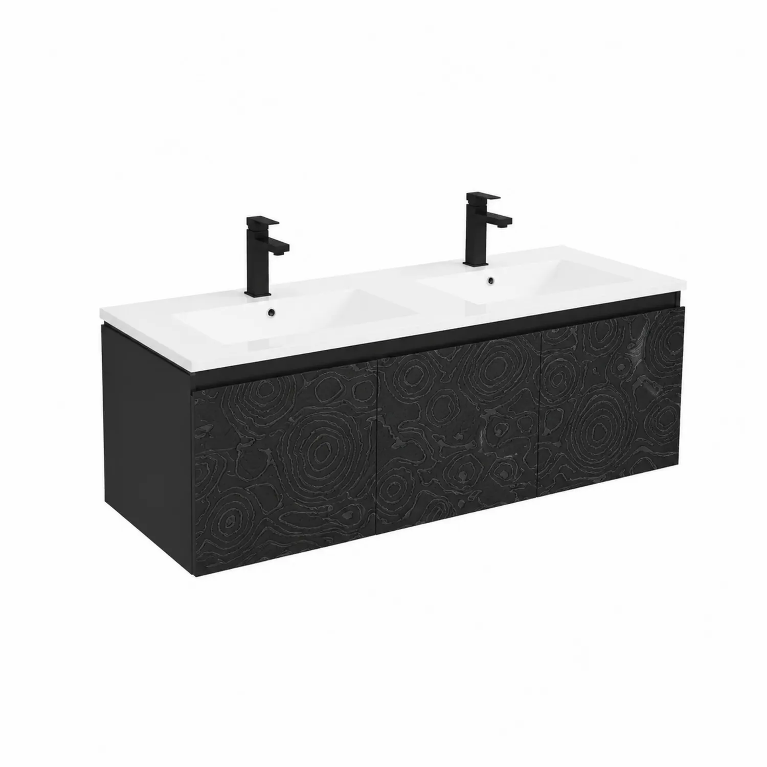 Mobile bagno doppio sospeso nero con lavabi in ceramica