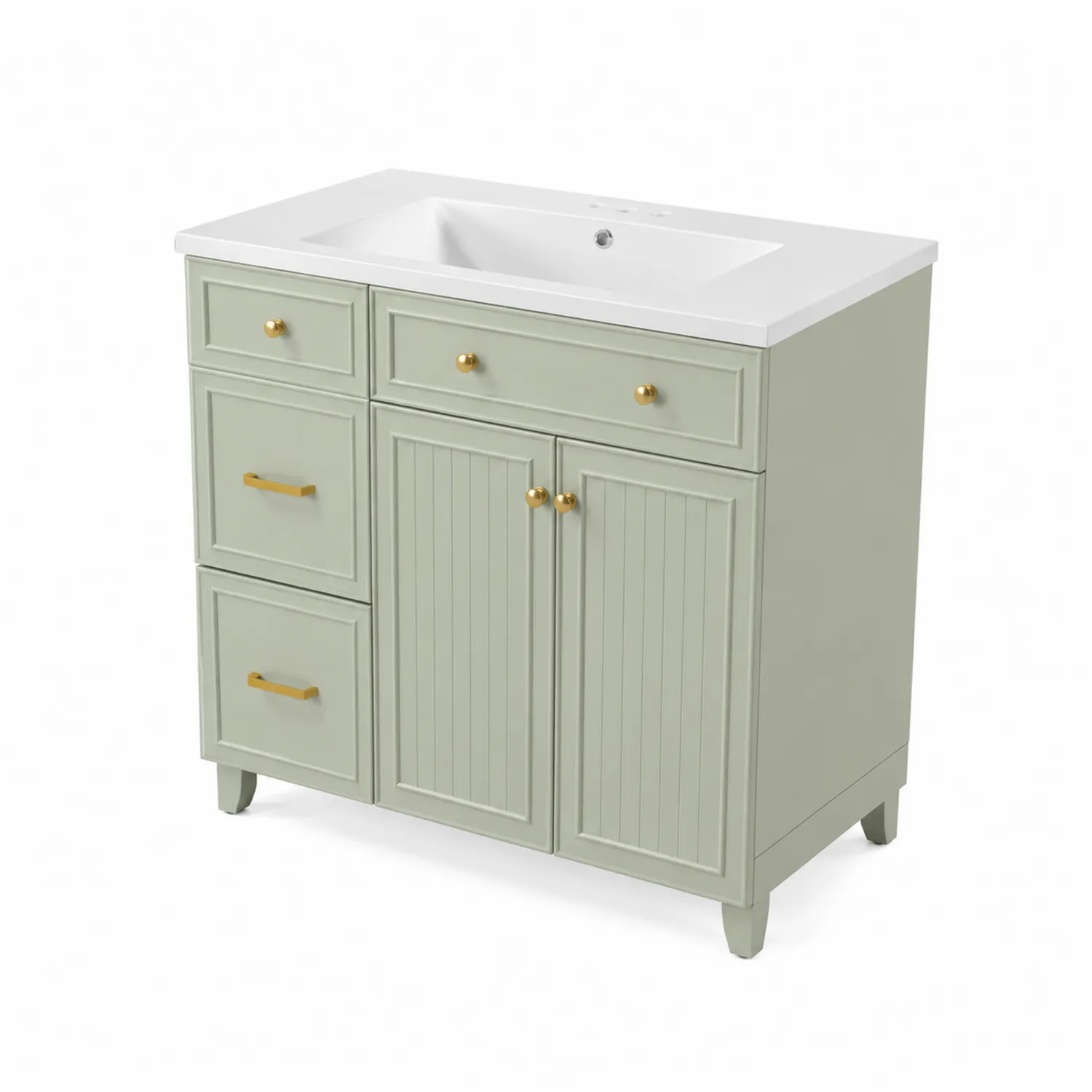 Mobile lavabo singolo in legno con cassetti verde