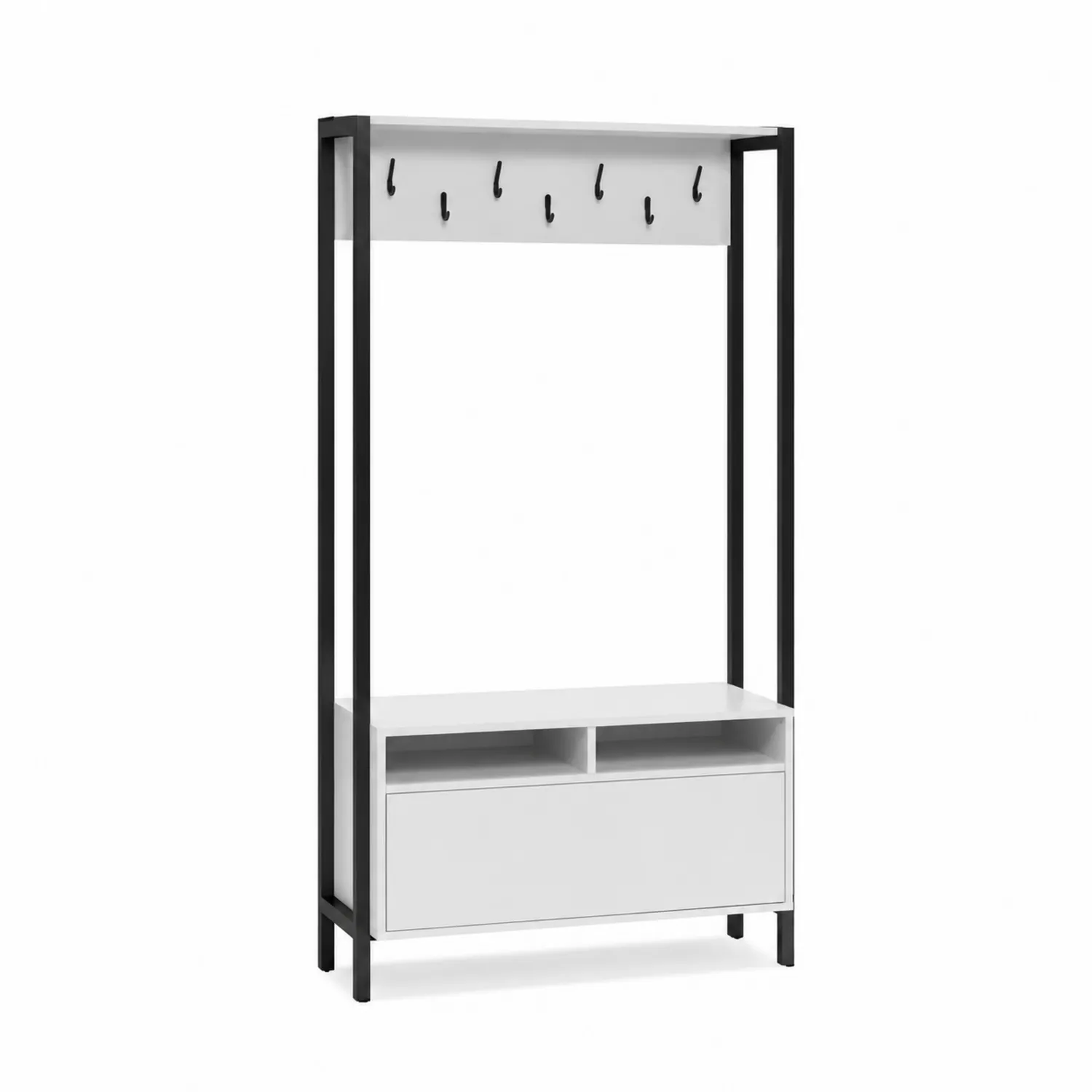 Appendiabiti in Metallo e MDF con Ripiani, Bianco e Nero