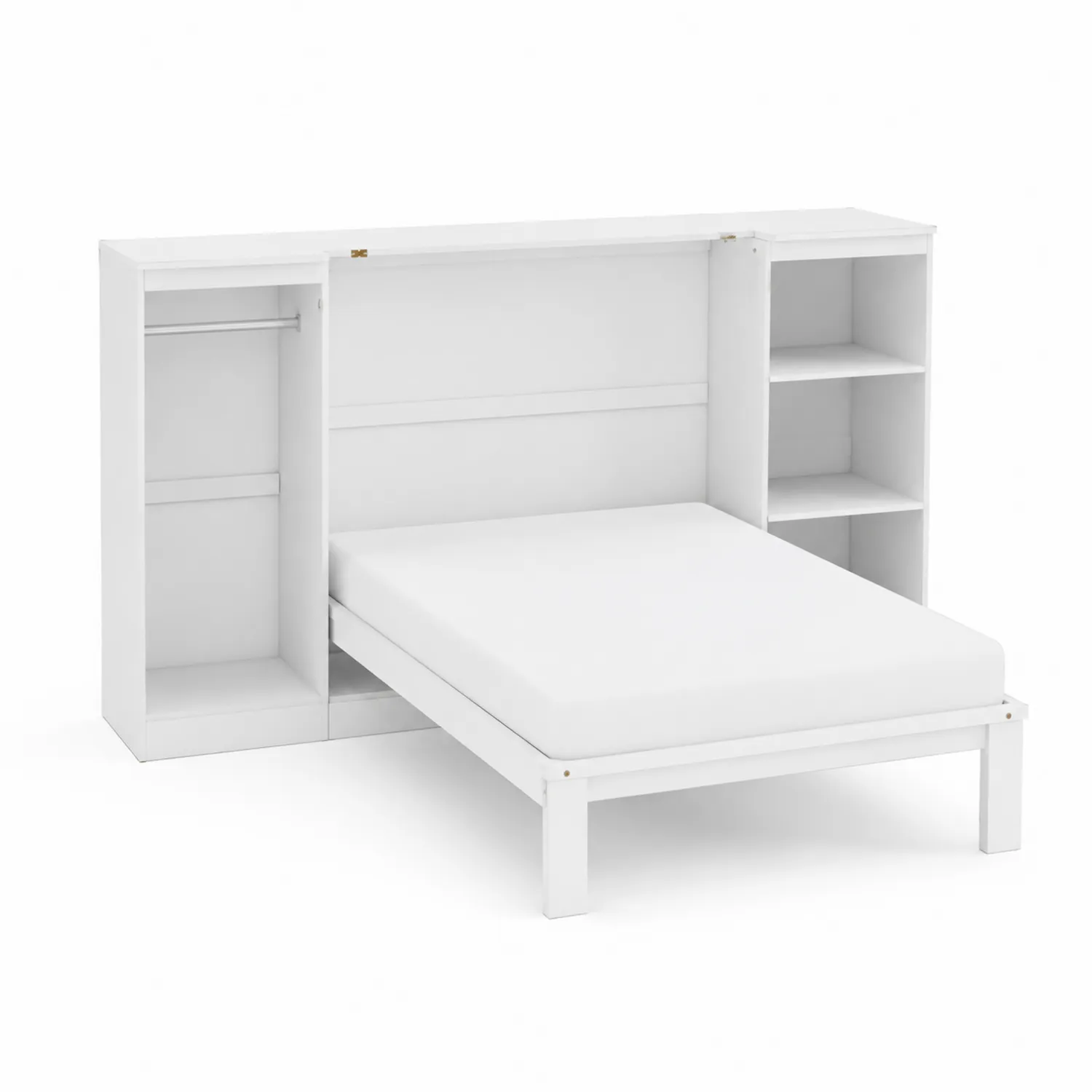 Letto Contenitore Matrimoniale con Armadio e Libreria in Legno Ingegnerizzato Bianco