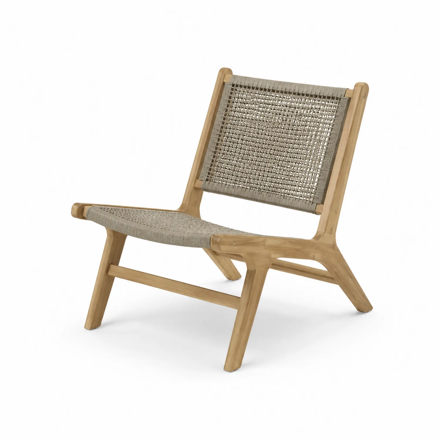 Sedia in Legno di Teak e Corda Intrecciata Beige