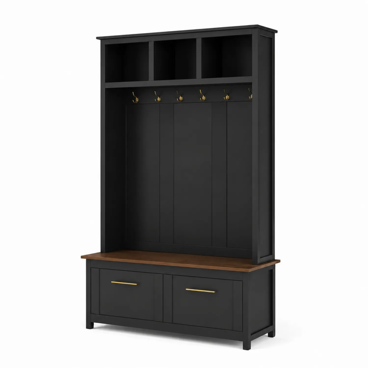 Appendiabiti Ingresso in Legno MDF e Metallo, Nero e Noce, 180 cm