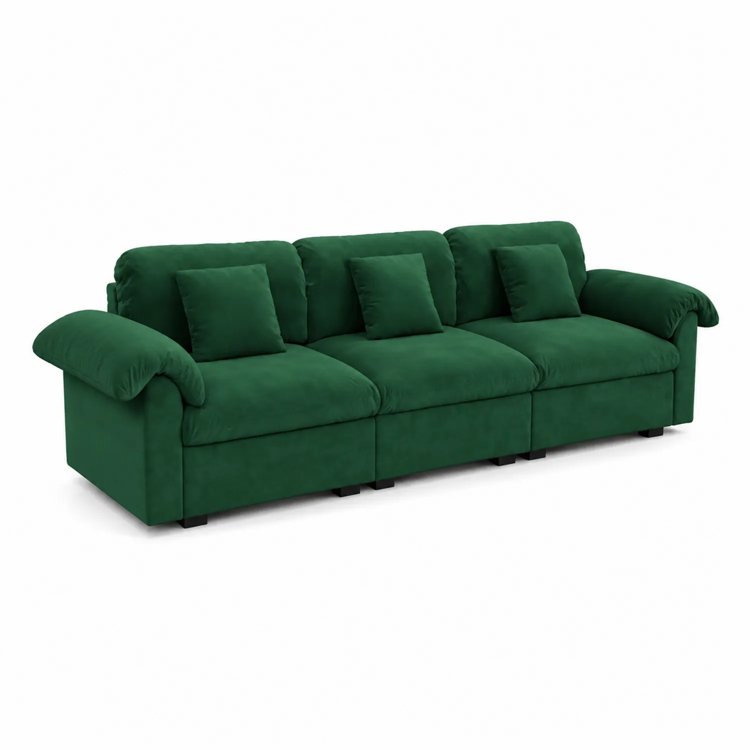 Divano modulare in velluto verde 3 posti