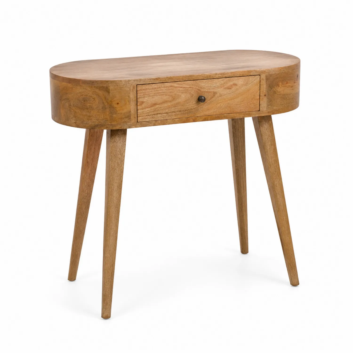 Consolle Ovale in Legno di Mango con Cassetto