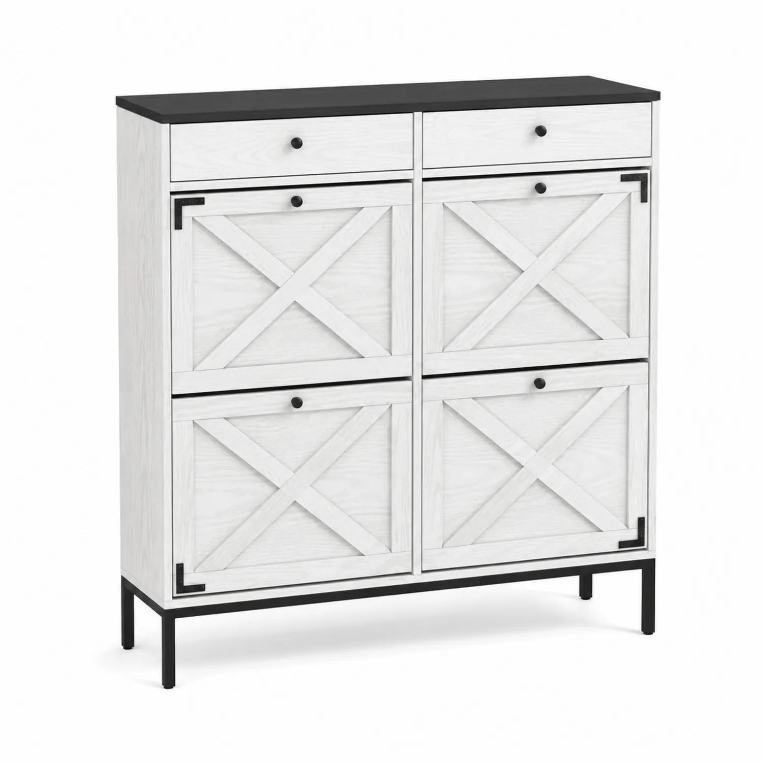 Scarpiera in Legno e Metallo con Cassetti Multipli Bianco/Nero