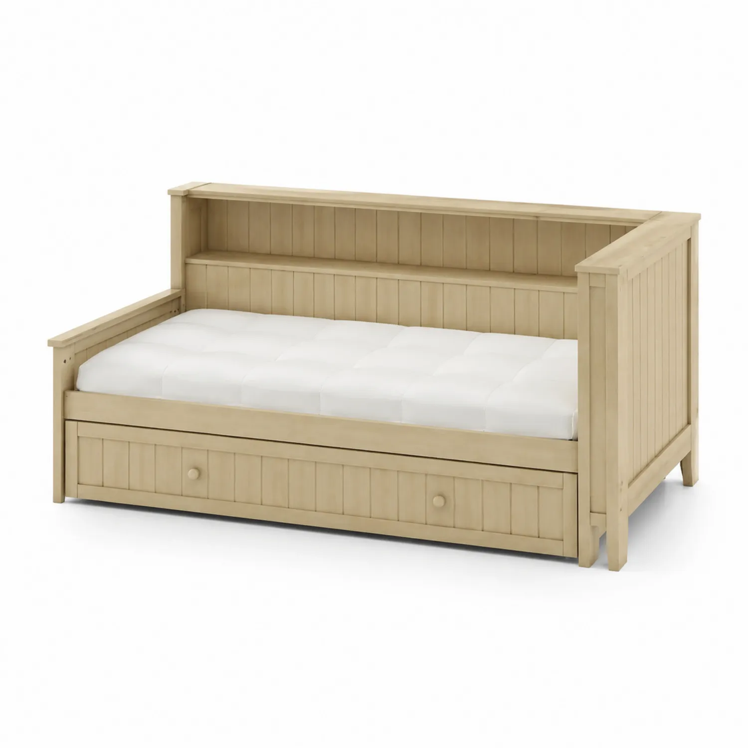 Divano Letto in Legno con Cassetto e Materasso, 200x100x90 cm, Beige