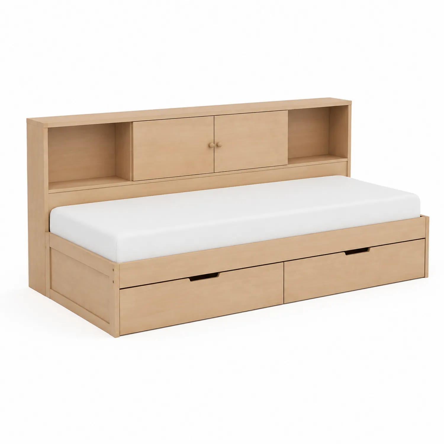 Letto singolo in legno con testiera e cassettiere