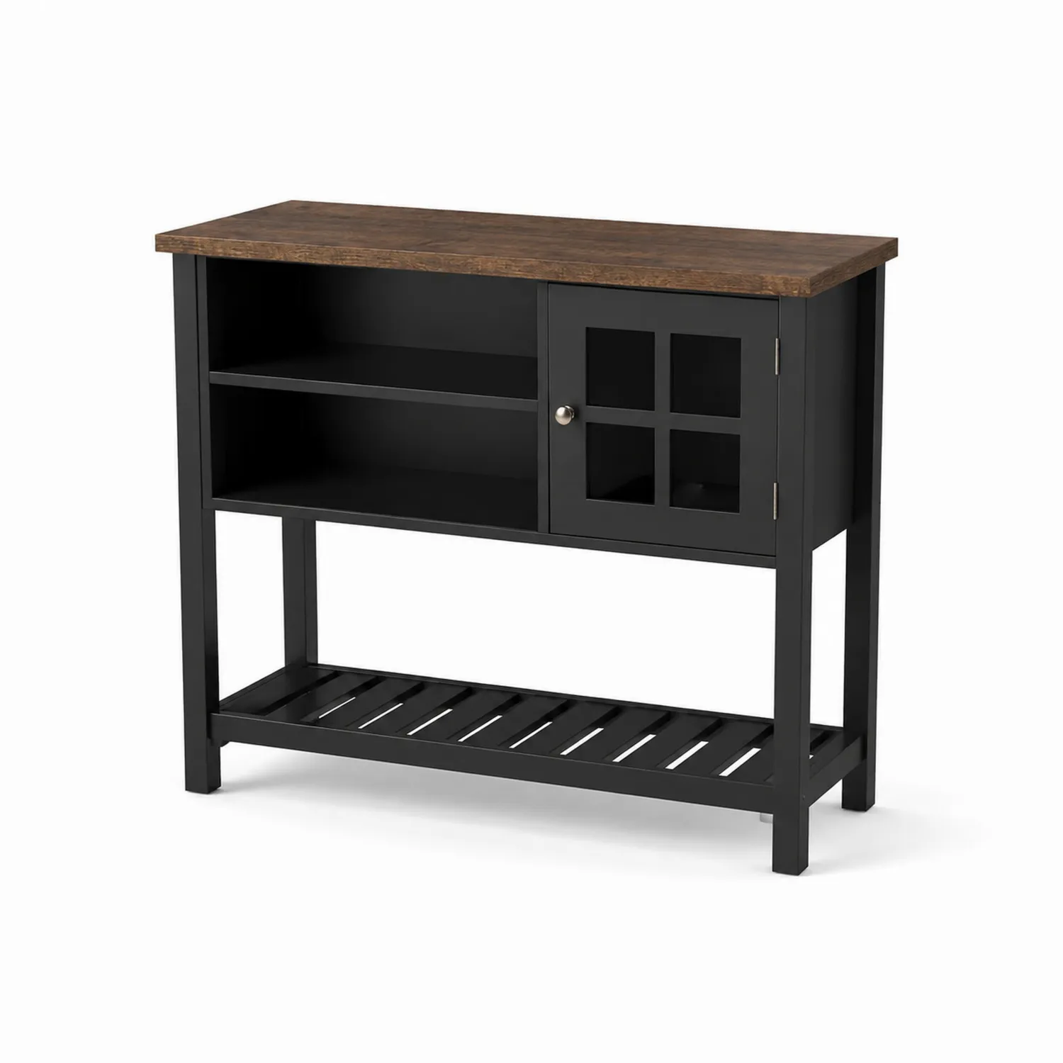 Credenza in Legno e MDF con Porta Vetro Nera 90x30x80 cm