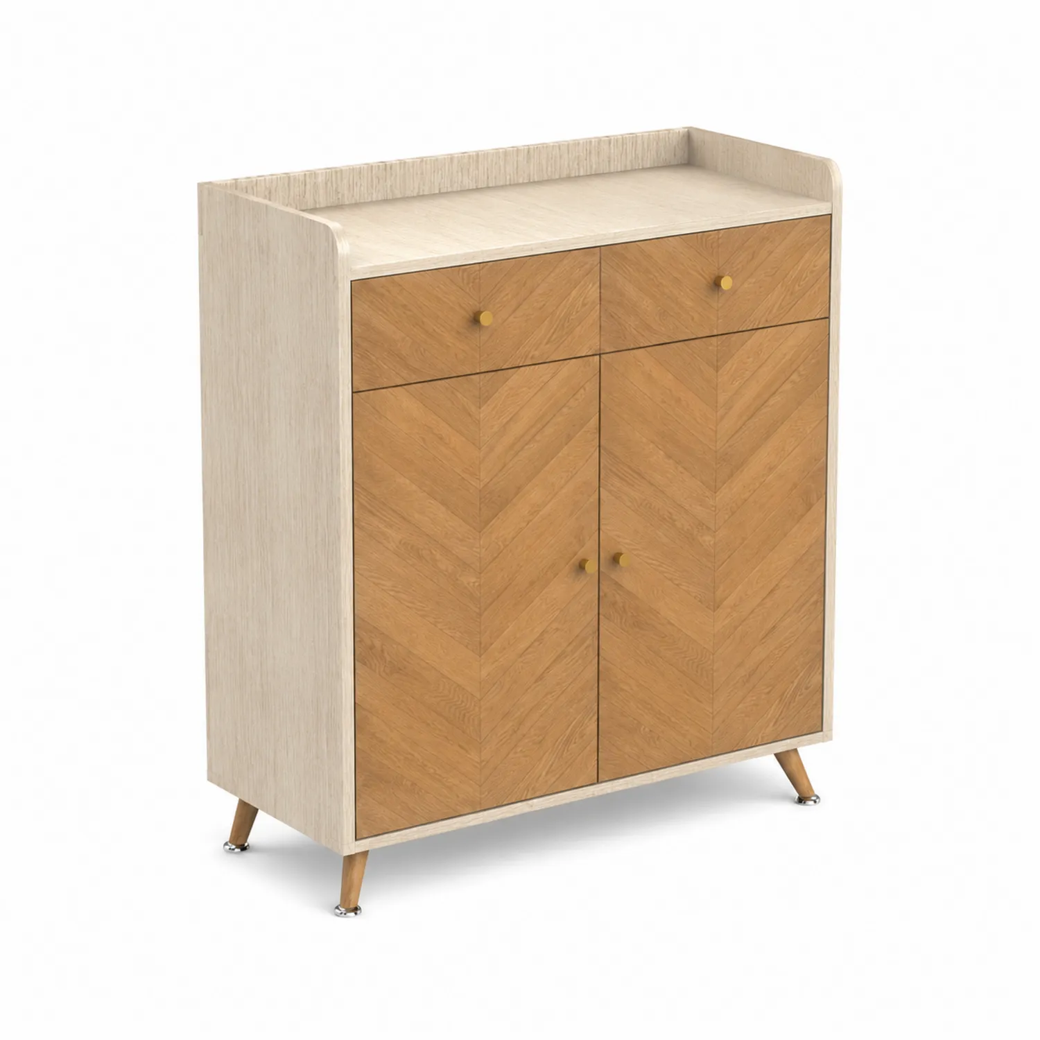 Scarpiera in Legno MDF con Motivo a Spina di Pesce e Piedini in Metallo, 120cm x 80cm x 35cm, Colore Naturale