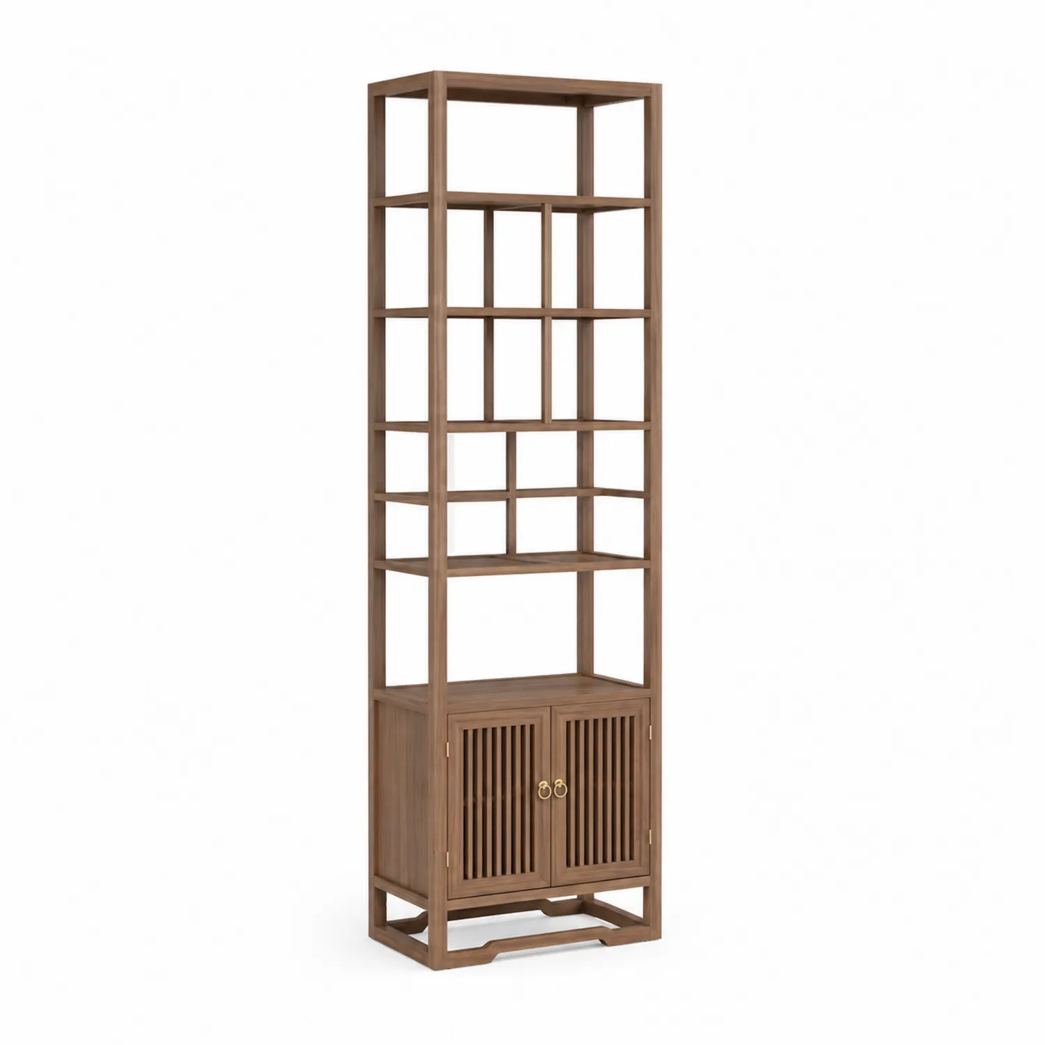 Libreria in legno di noce con ante e ripiani aperti 180x60x30cm