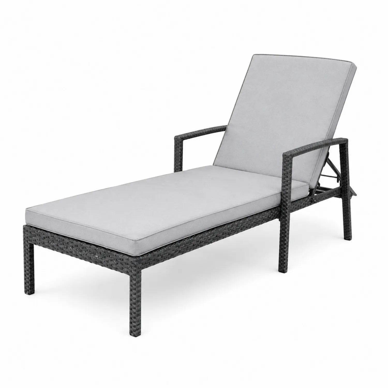 Sdraio da giardino in rattan con cuscino grigio