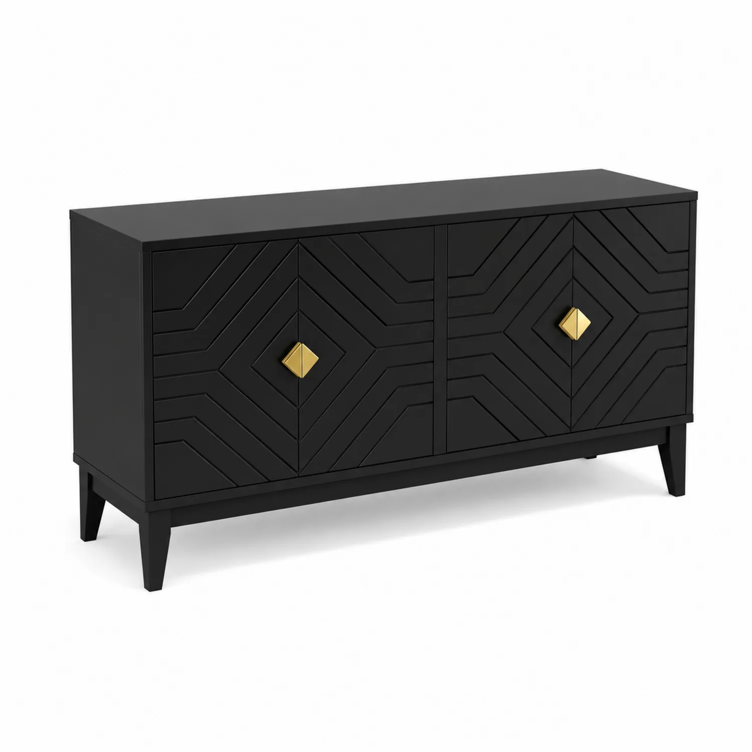 Credenza rettangolare in legno con maniglie in metallo, 160x40x80 cm, Nero