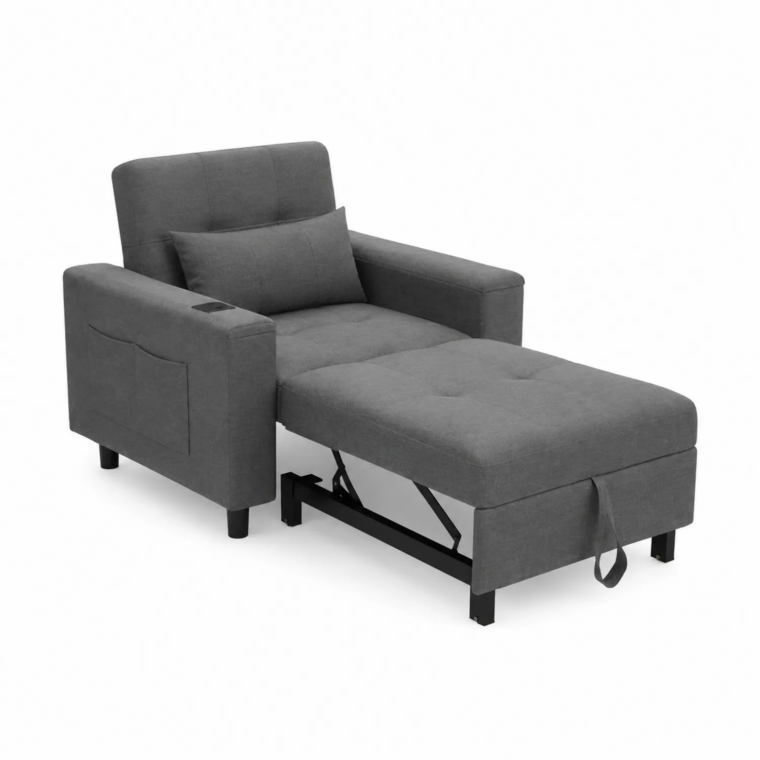 Poltrona reclinabile in tessuto Grigio con funzione letto pieghevole