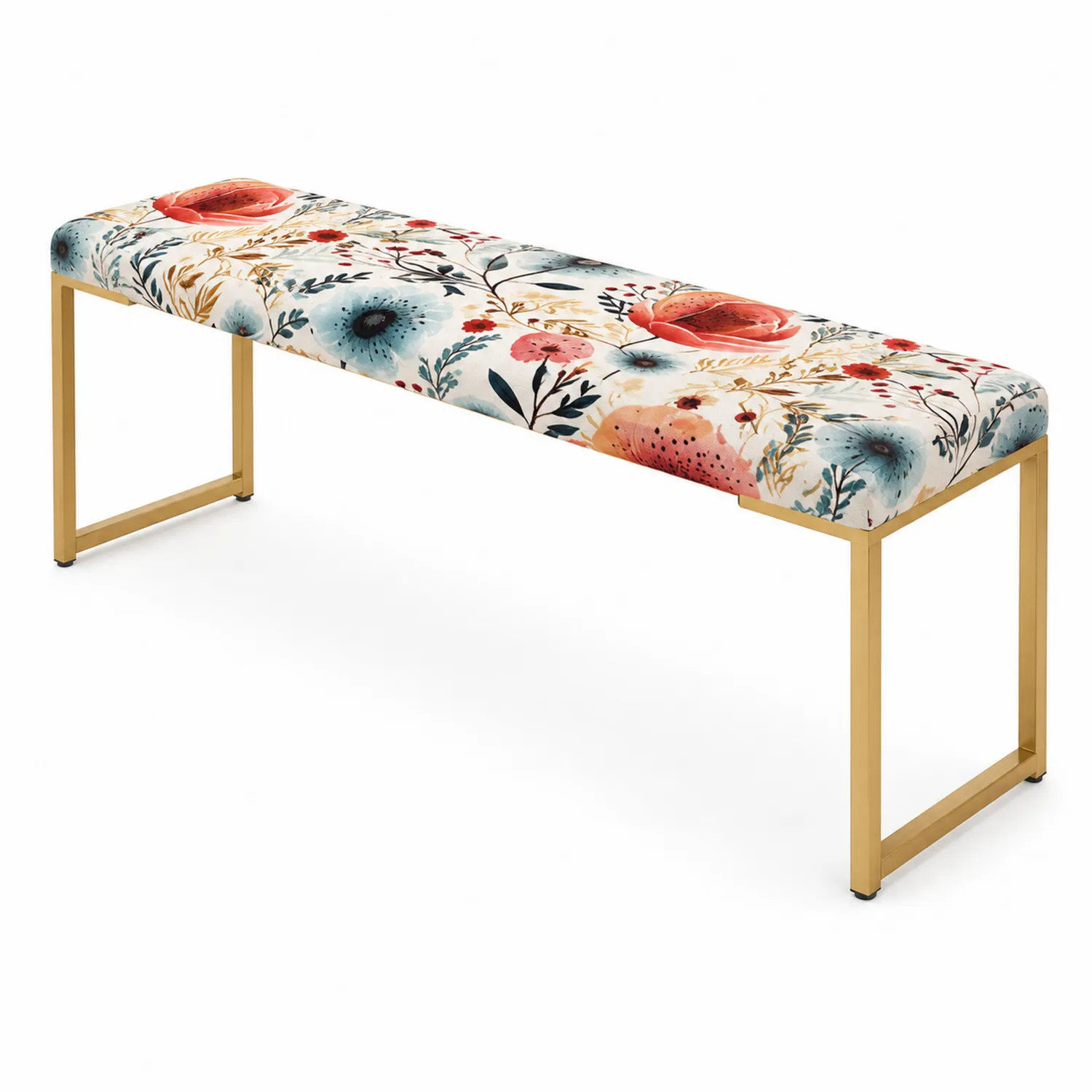Panca in tessuto floreale con gambe in metallo